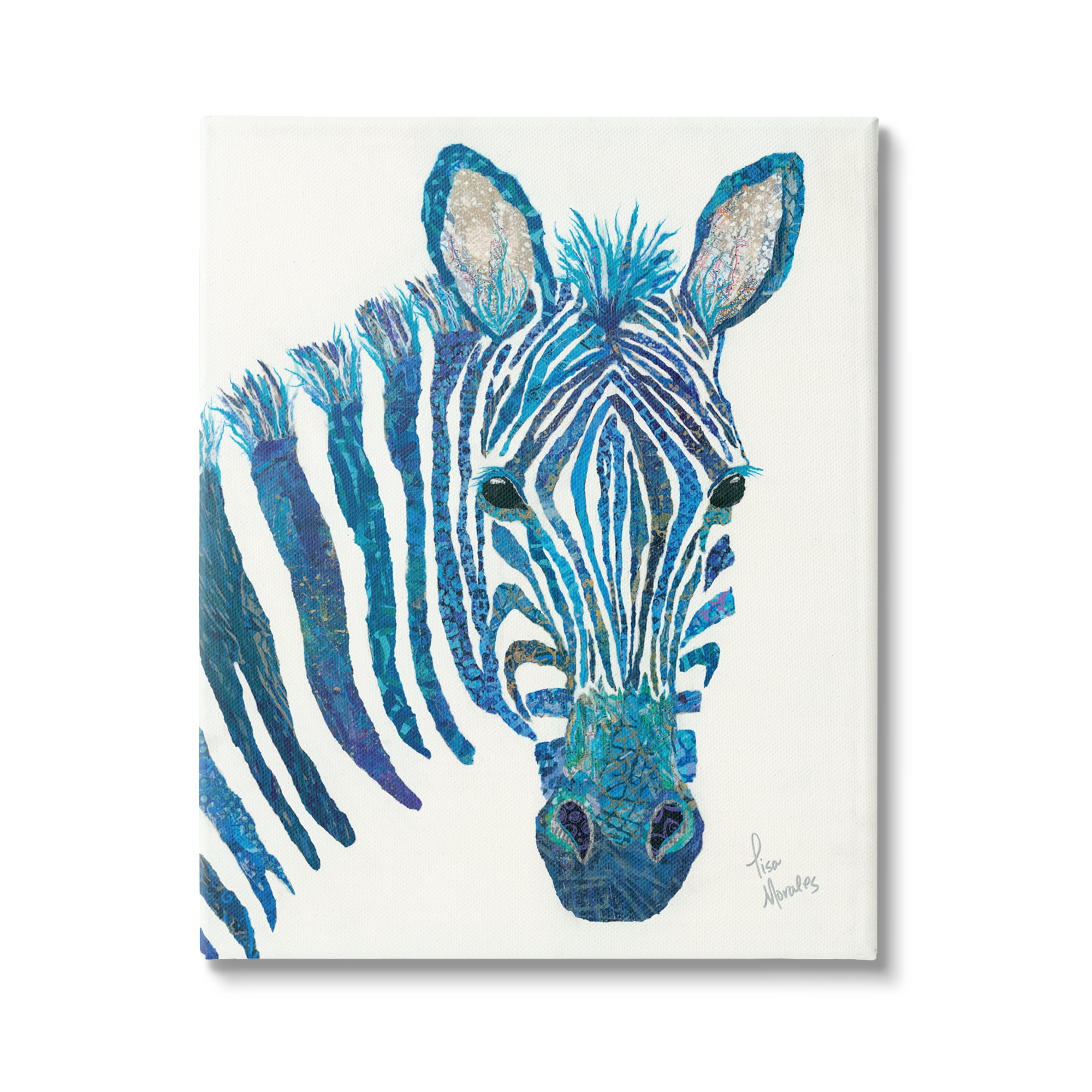 Stupell Industries Blue Zebra Stripes Wildlife Collage Portrait Graphic Art Gallery Wrapped Canvas Print Wall Art, Design by Lisa Morales