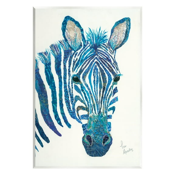Stupell Industries Blue Zebra Stripes Wildlife Collage Portrait Graphic Art Unframed Art Print Wall Art, Design by Lisa Morales