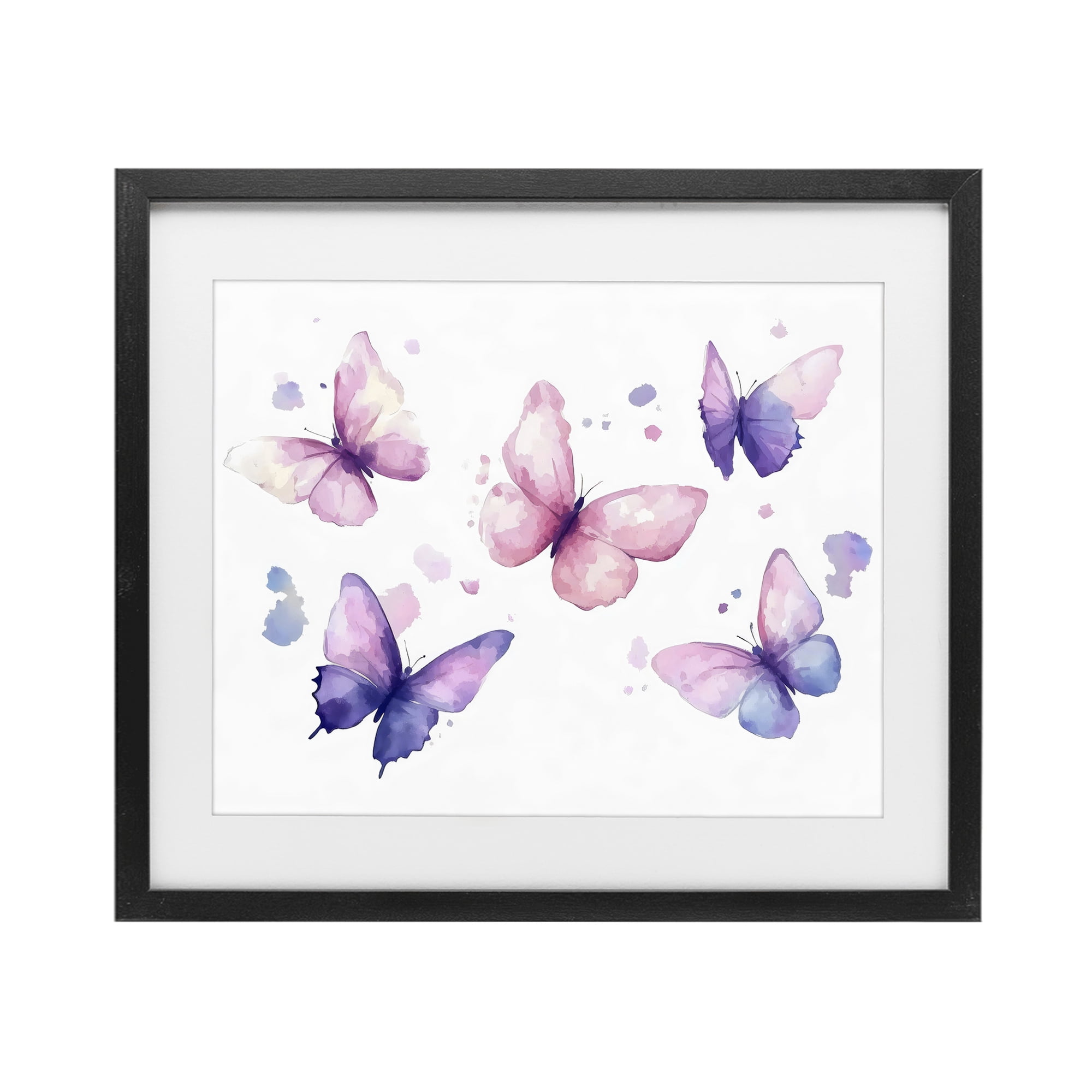 Stupell Industries Blue and Pink Butterflies Black Framed Print Under Glass, design by Creative Studio