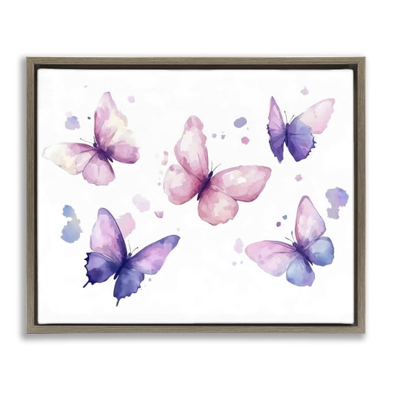 Stupell Industries Eclectic Blue and Pink Butterflies Brown Floating Frame Canvas Art, 31 x 25, by Creative Studio