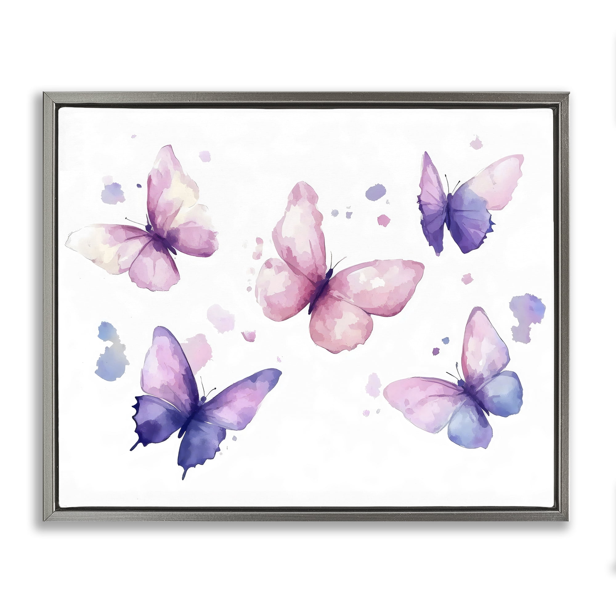 Stupell Industries Blue and Pink Butterflies Gray Framed Floater Canvas Wall Art, design by Creative Studio