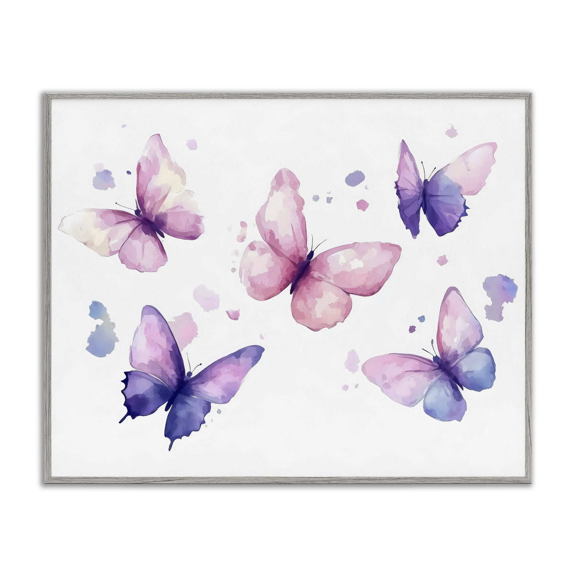 Stupell Industries Blue and Pink Butterflies Gray Framed Giclee Art, design by Creative Studio