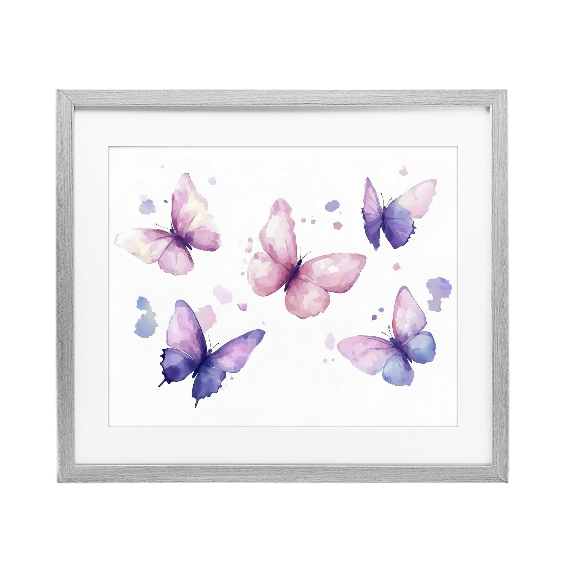 Stupell Industries Blue and Pink Butterflies Gray Framed Print Under Glass, design by Creative Studio