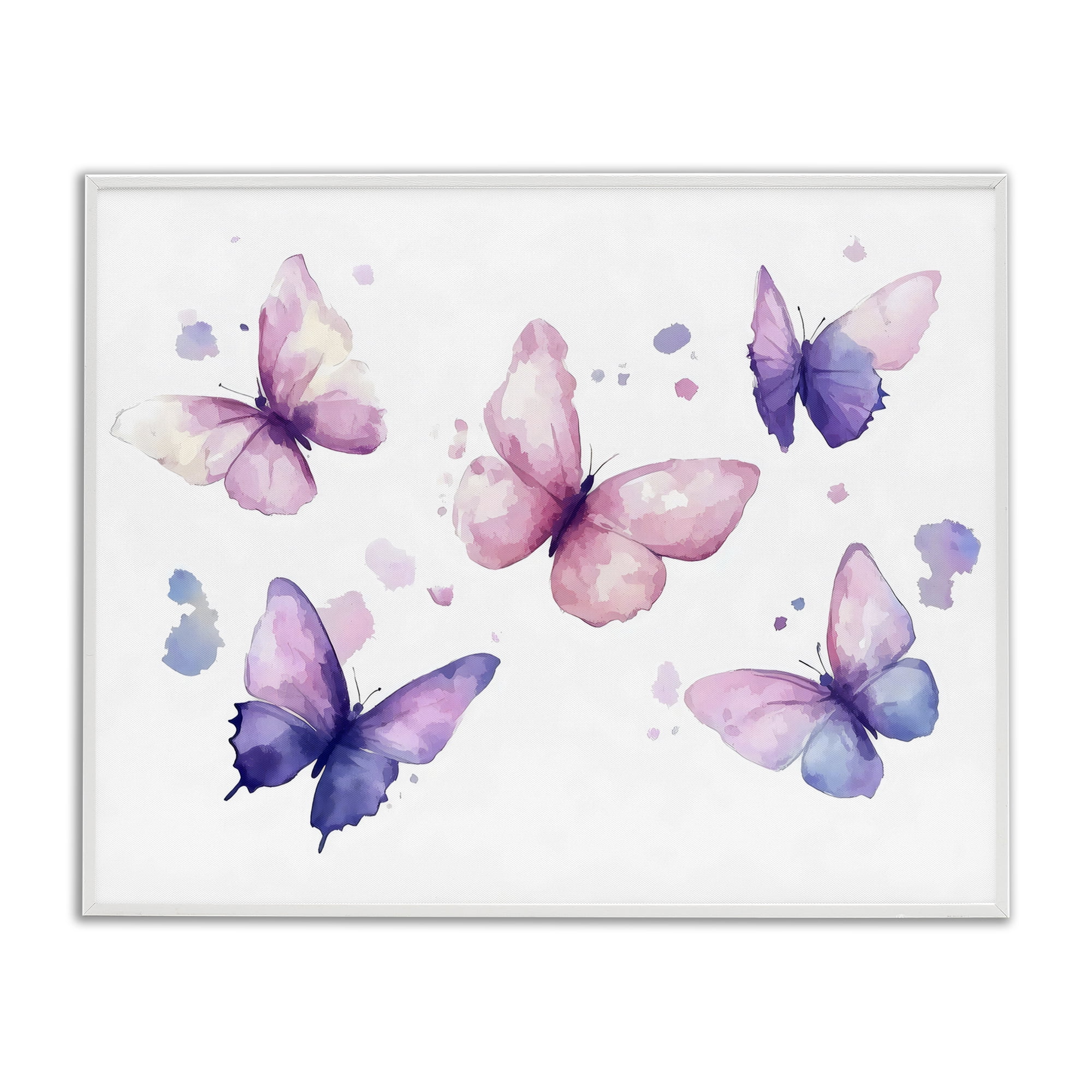 Stupell Industries Blue and Pink Butterflies White Framed Giclee Art, design by Creative Studio