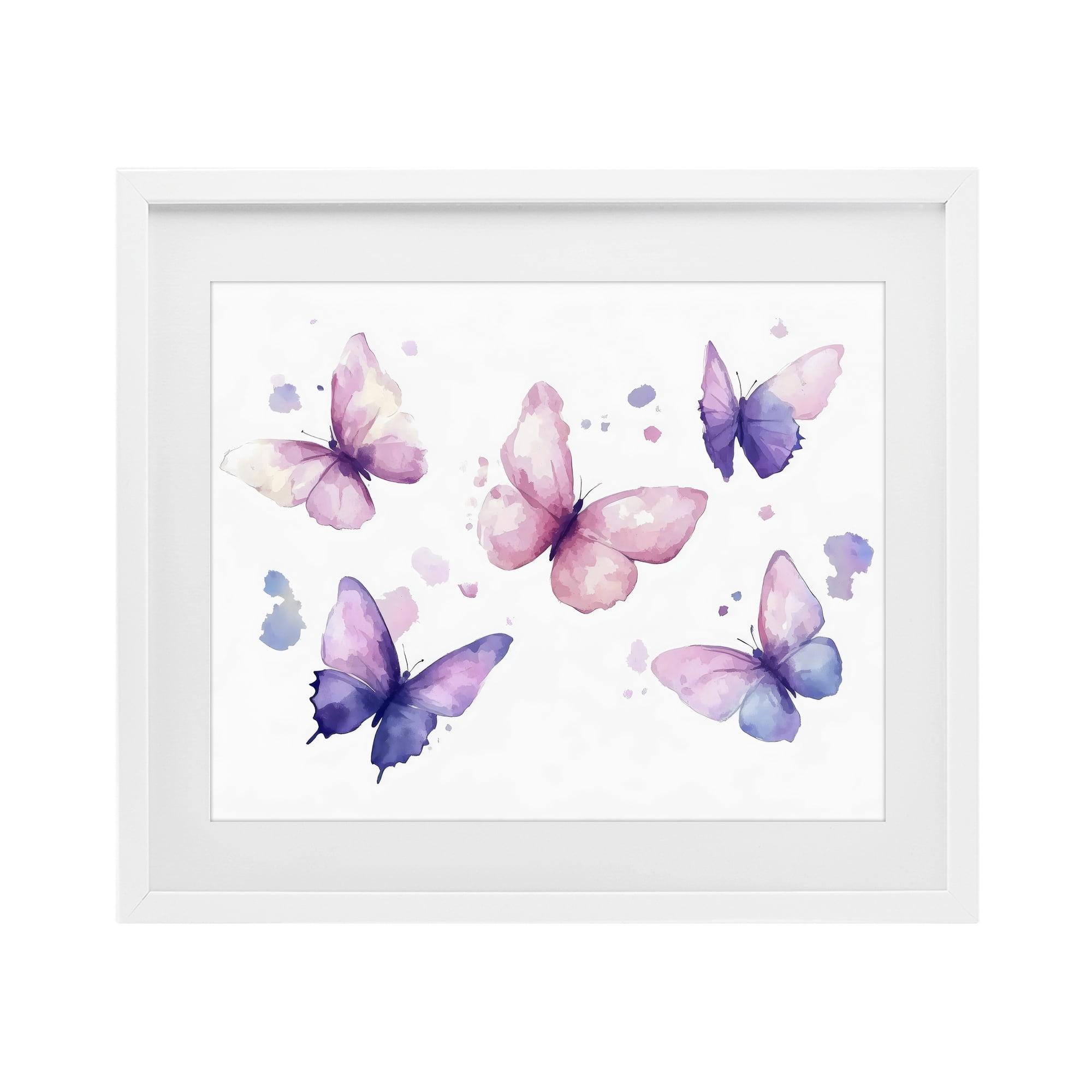 Stupell Industries Blue and Pink Butterflies White Framed Print Under Glass, design by Creative Studio