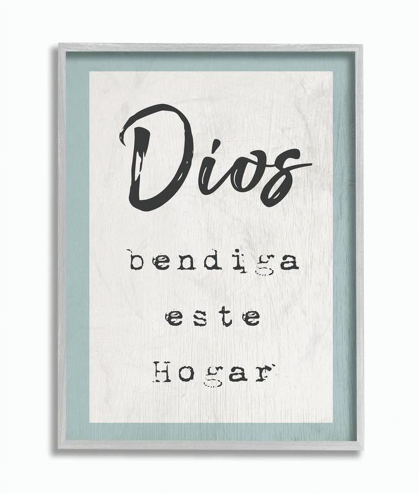 Stupell Industries Blue and White Dios Bendiga Este Hogar Spanish Typography Graphic Art Gray Framed Art Print Wall Art, 11x14, by Daphne Polselli