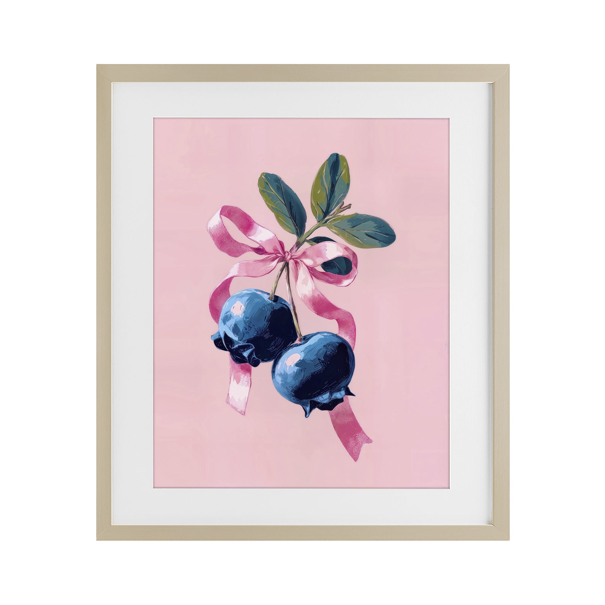 Stupell Industries Blueberry Branch with Pink Bow Birch Framed Print Under Glass, design by Imagine It Images