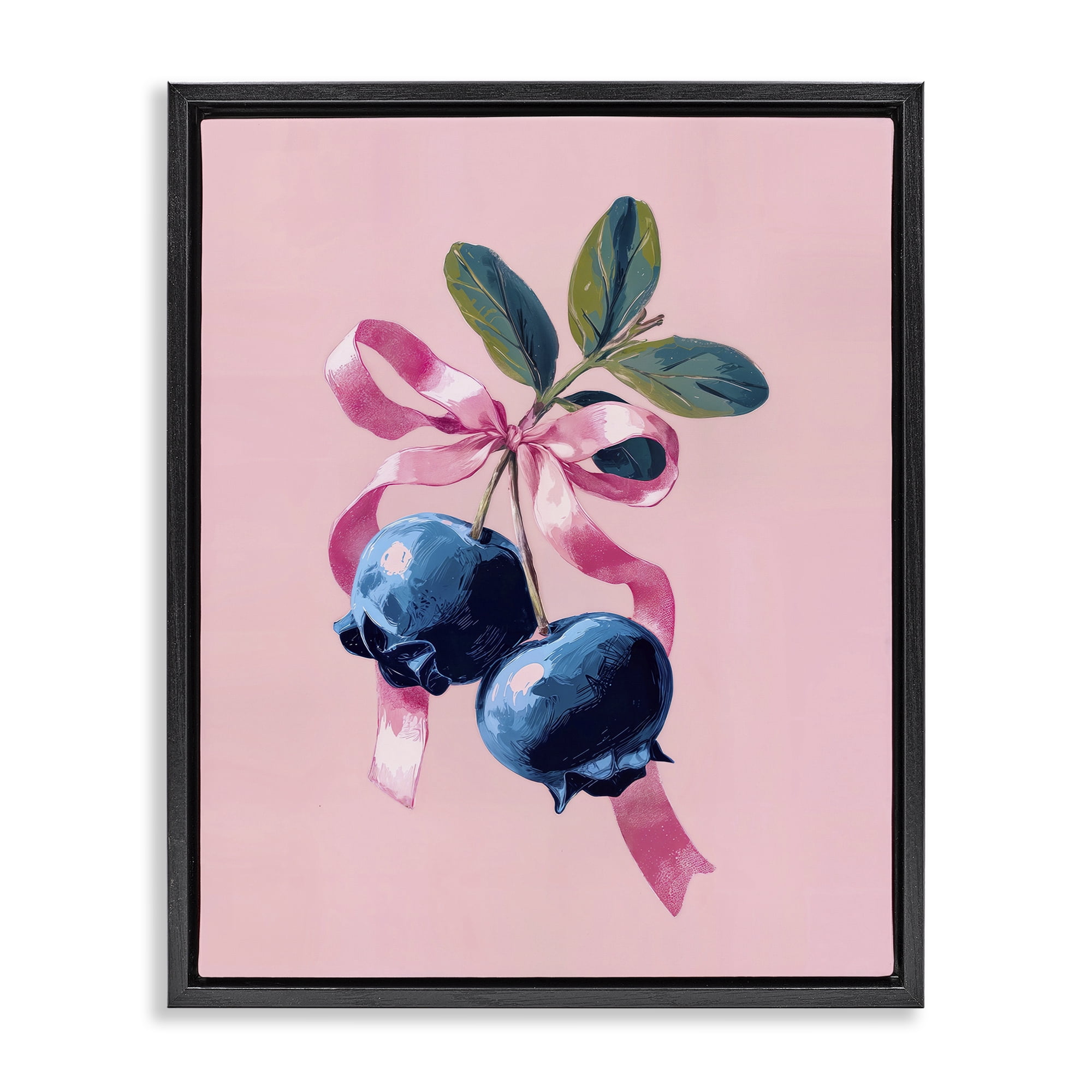 Stupell Industries Blueberry Branch with Pink Bow Black Framed Floater Canvas Wall Art, design by Imagine It Images
