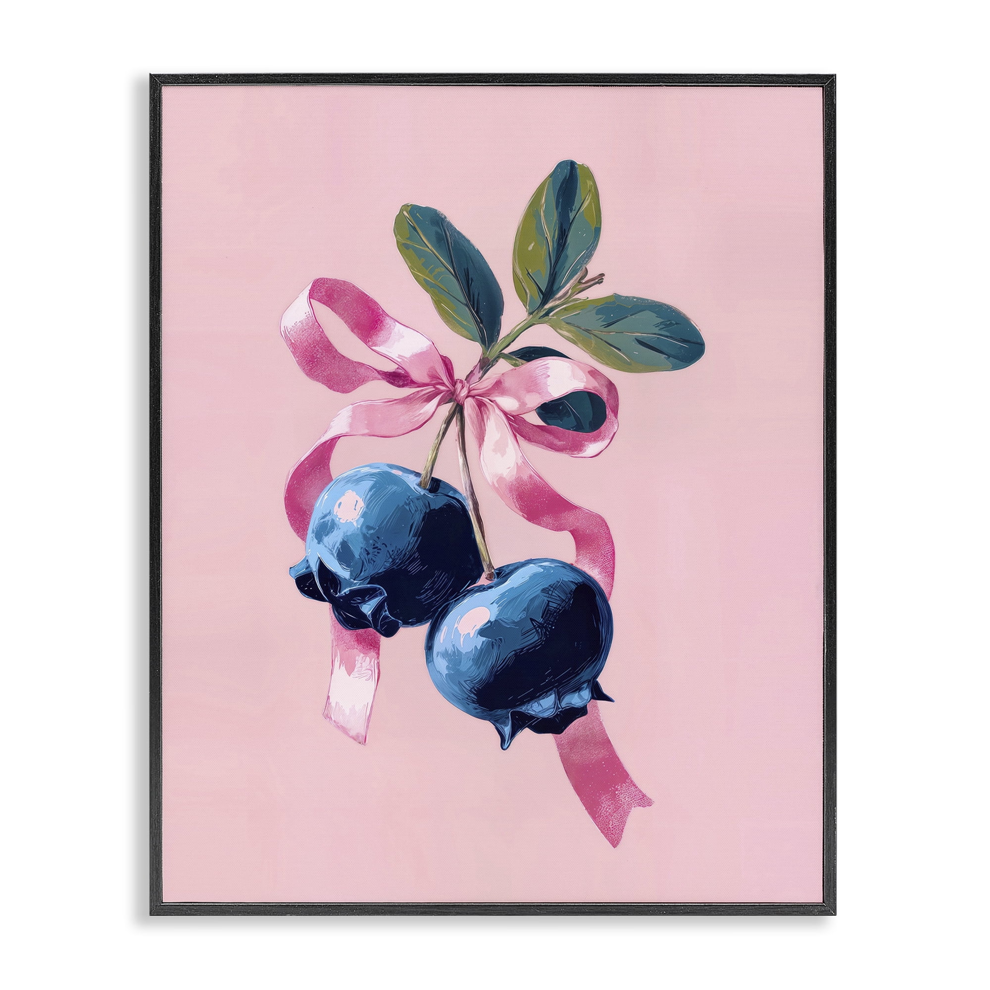 Stupell Industries Blueberry Branch with Pink Bow Black Framed Giclee Art, design by Imagine It Images