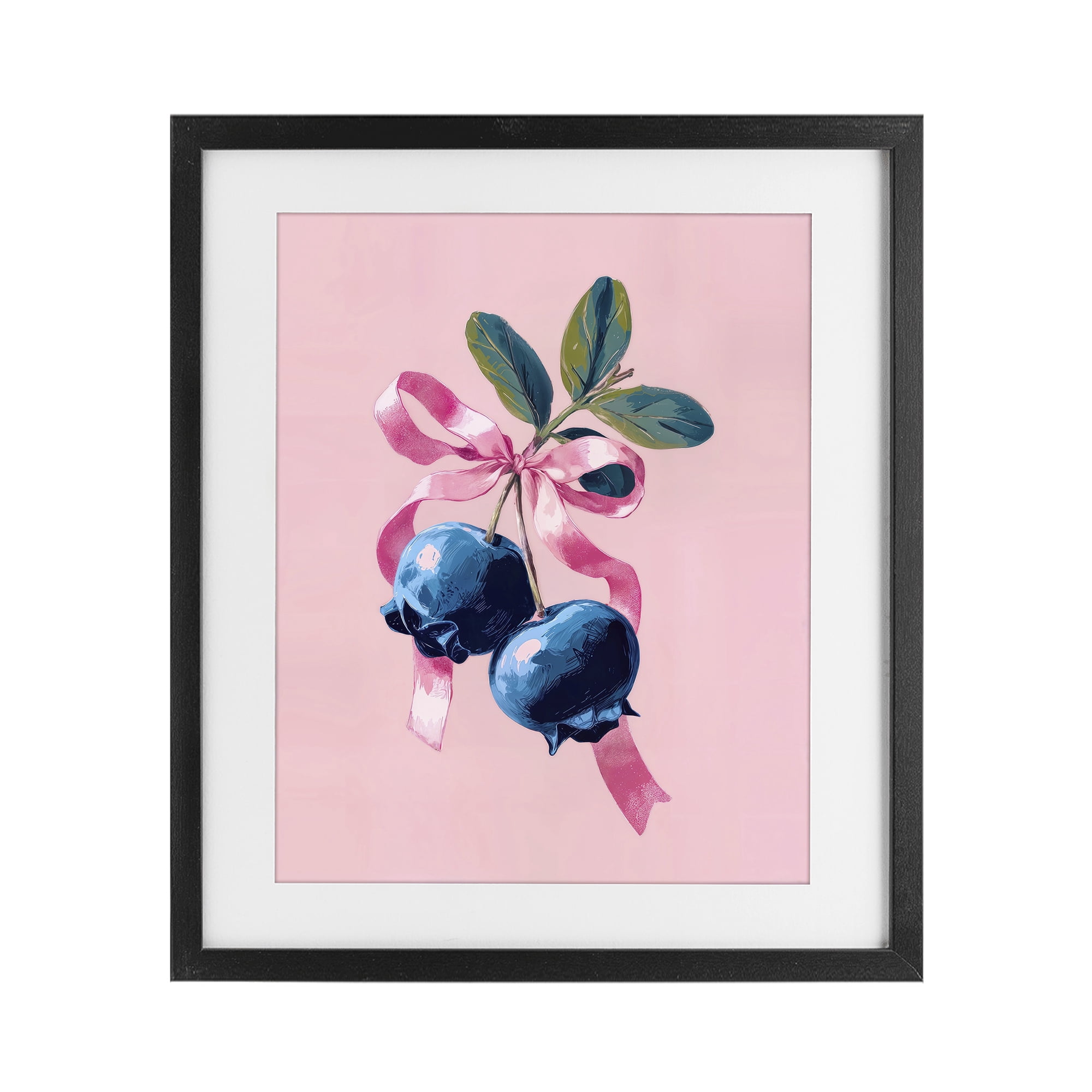 Stupell Industries Blueberry Branch with Pink Bow Black Framed Print Under Glass, design by Imagine It Images