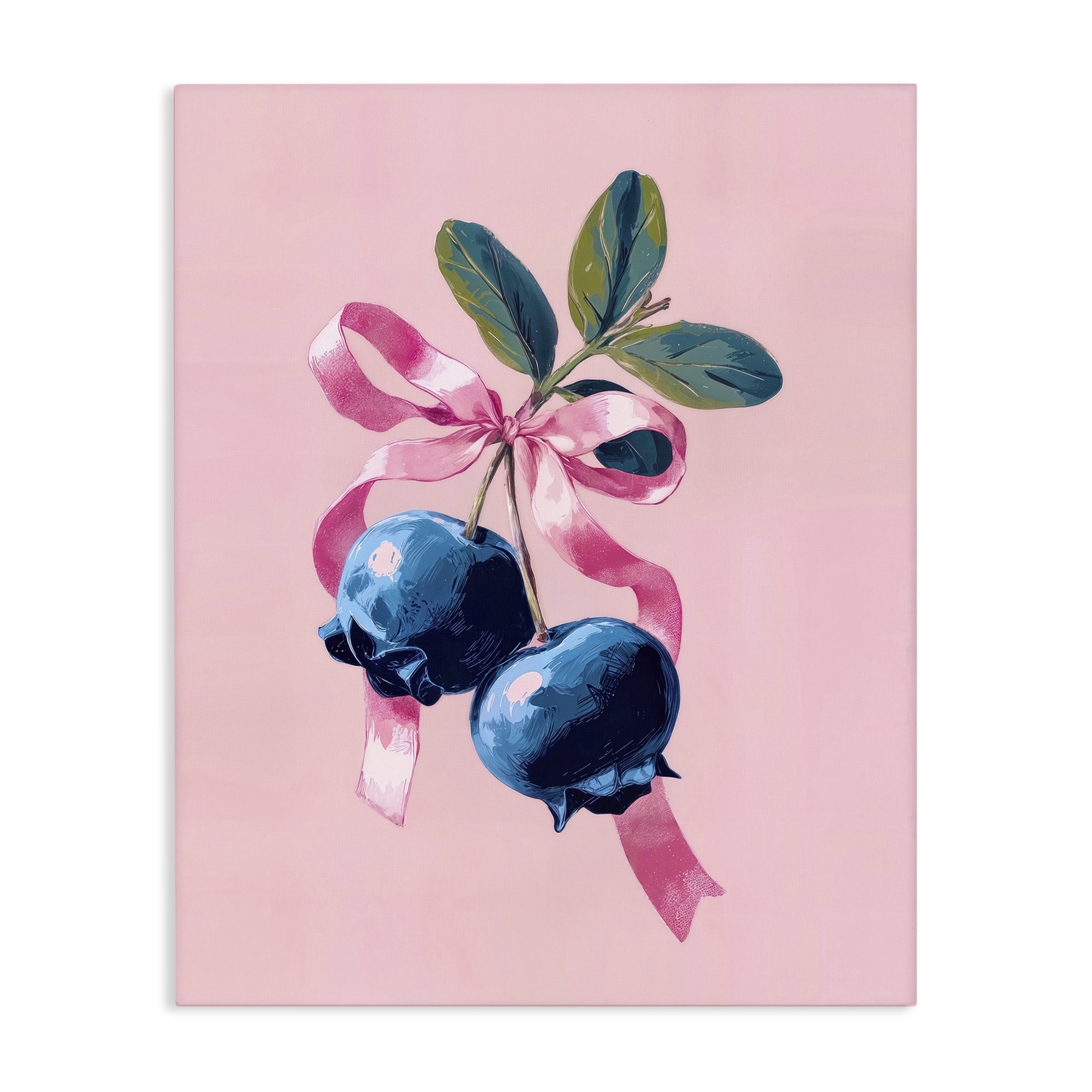 Stupell Industries Blueberry Branch with Pink Bow Canvas Wall Art, design by Imagine It Images