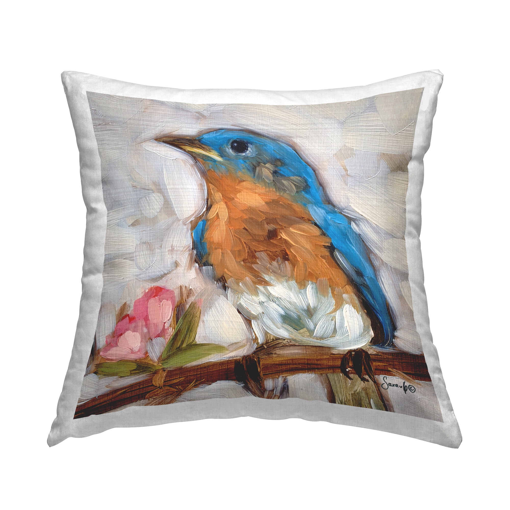 Stupell Industries Bluebird Floral Nature Branch Printed Throw Pillow Design by Sara G. Designs