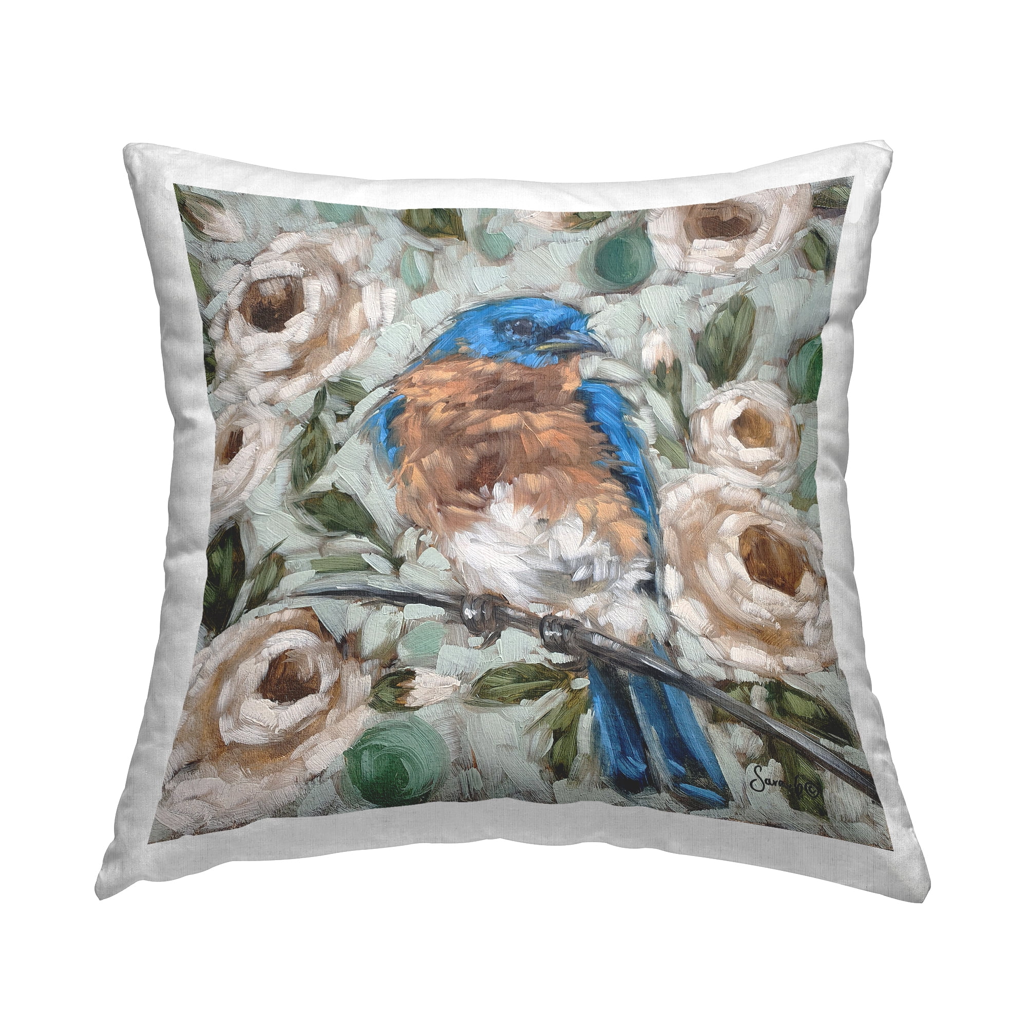 Stupell Industries Bluebird Perched Blooming Flowers Printed Throw Pillow Design by Sara G. Designs