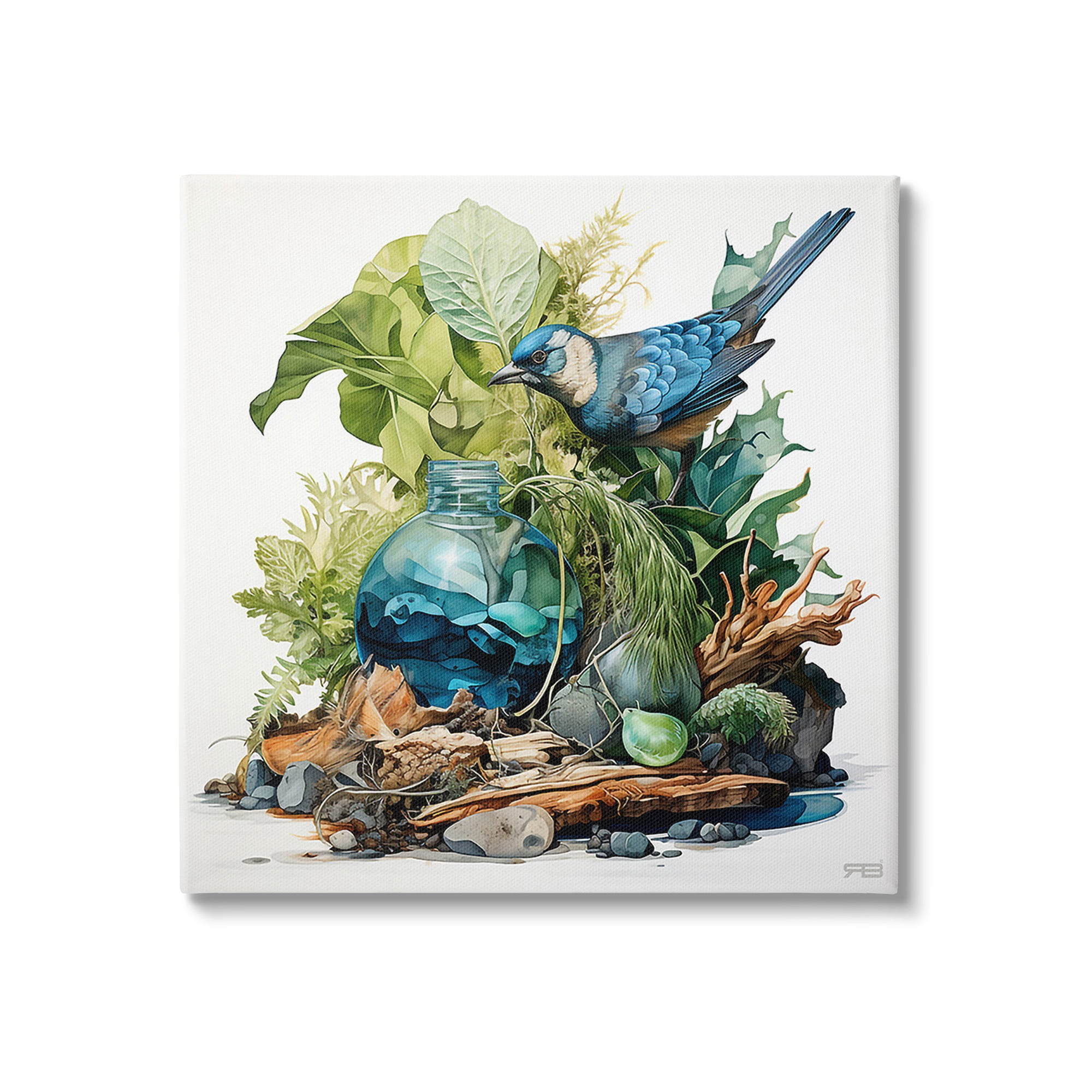 Stupell Industries Bluebird & Woodland Plants Animals & Insects Painting Gallery Wrapped Canvas Art Print Wall Art, 30 x 30