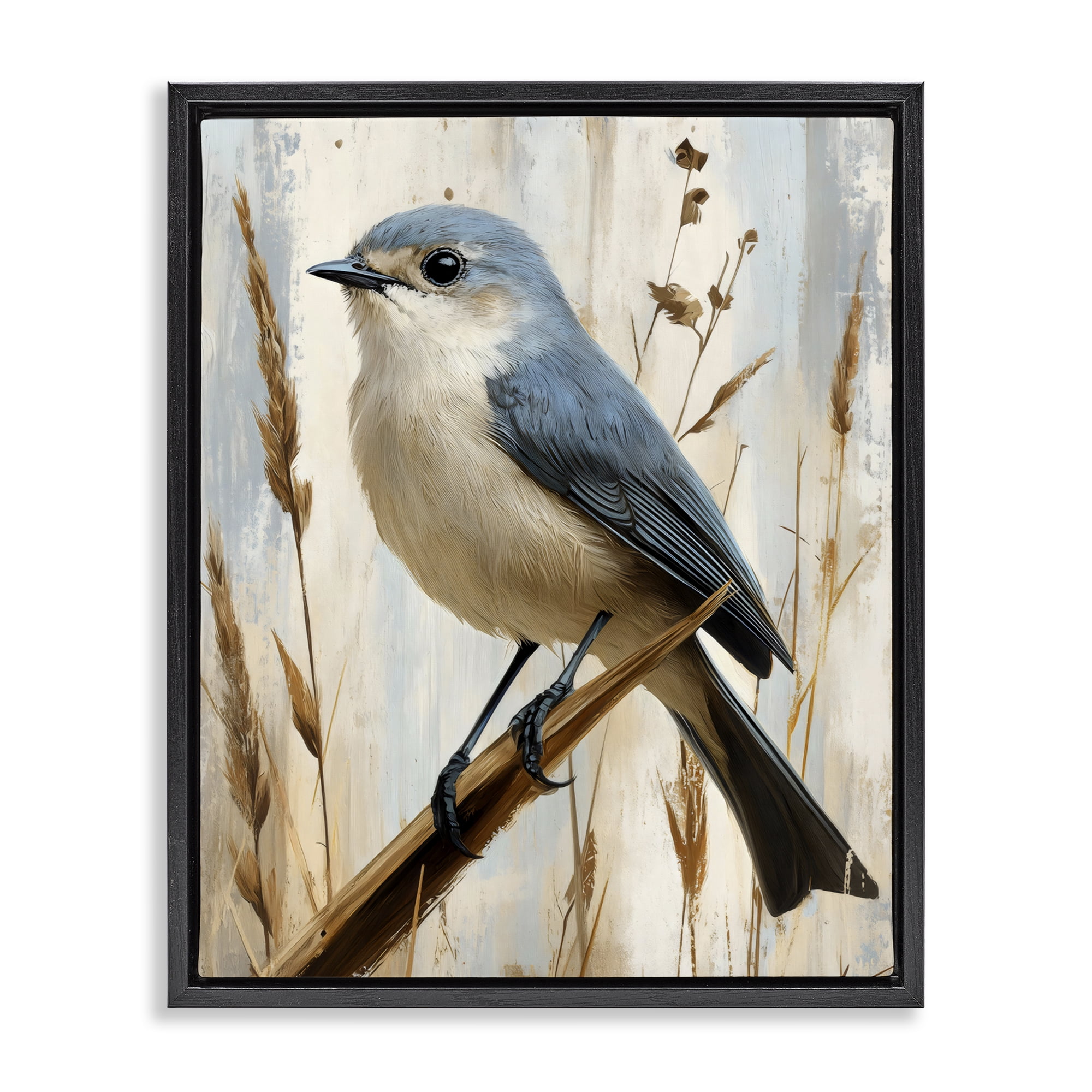 Stupell Industries Bluebird on Tall Glass Perch Black Framed Floater Canvas Wall Art, design by Creative Studio