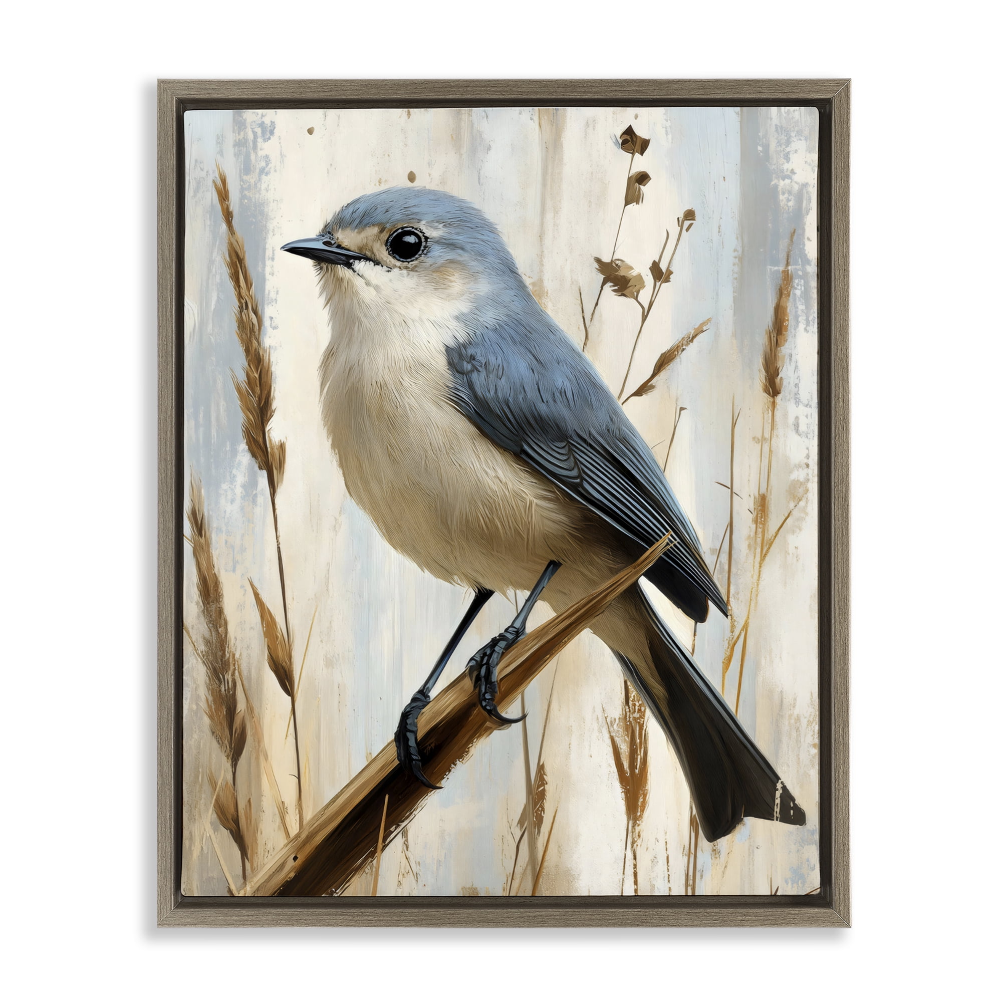 Stupell Industries Bluebird on Tall Glass Perch Brown Framed Floater Canvas Wall Art, design by Creative Studio