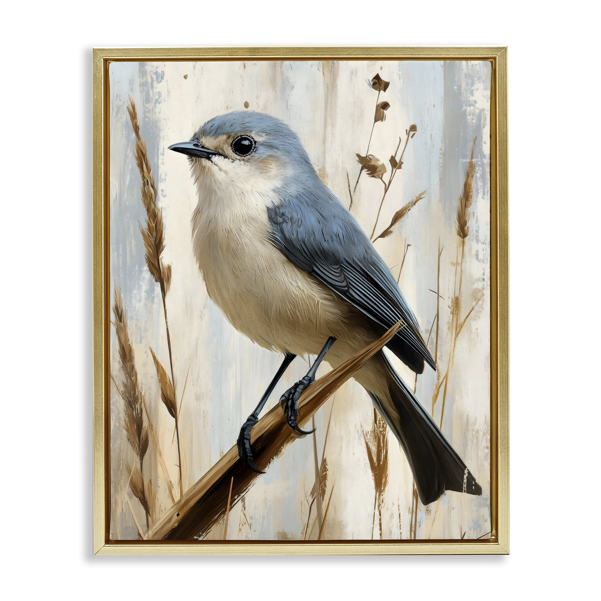 Stupell Industries Bluebird on Tall Glass Perch Gold Framed Floater Canvas Wall Art, design by Creative Studio