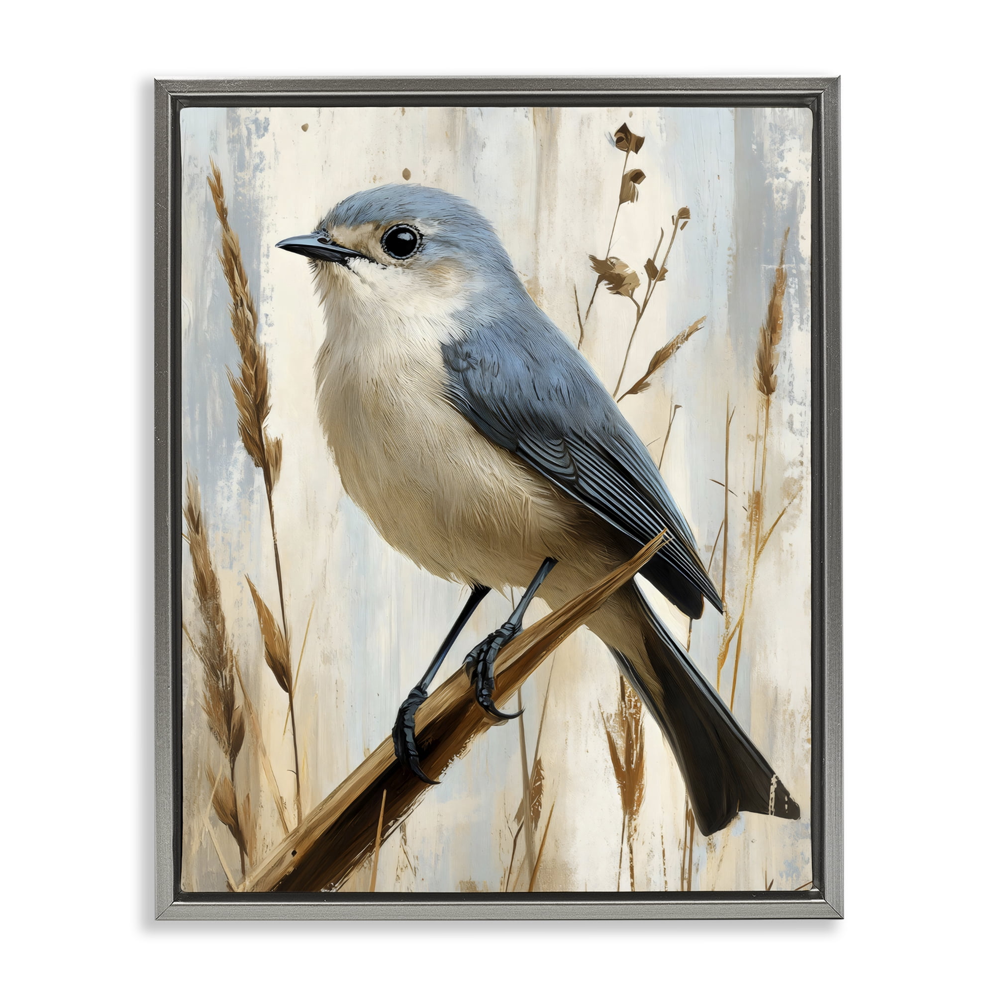 Stupell Industries Bluebird on Tall Glass Perch Gray Framed Floater Canvas Wall Art, design by Creative Studio
