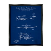 Stupell Industries Blueprint Patent Airplane Diagram Graphic Art Jet Black Floating Framed Canvas Print Wall Art, Design by Karl Hronek