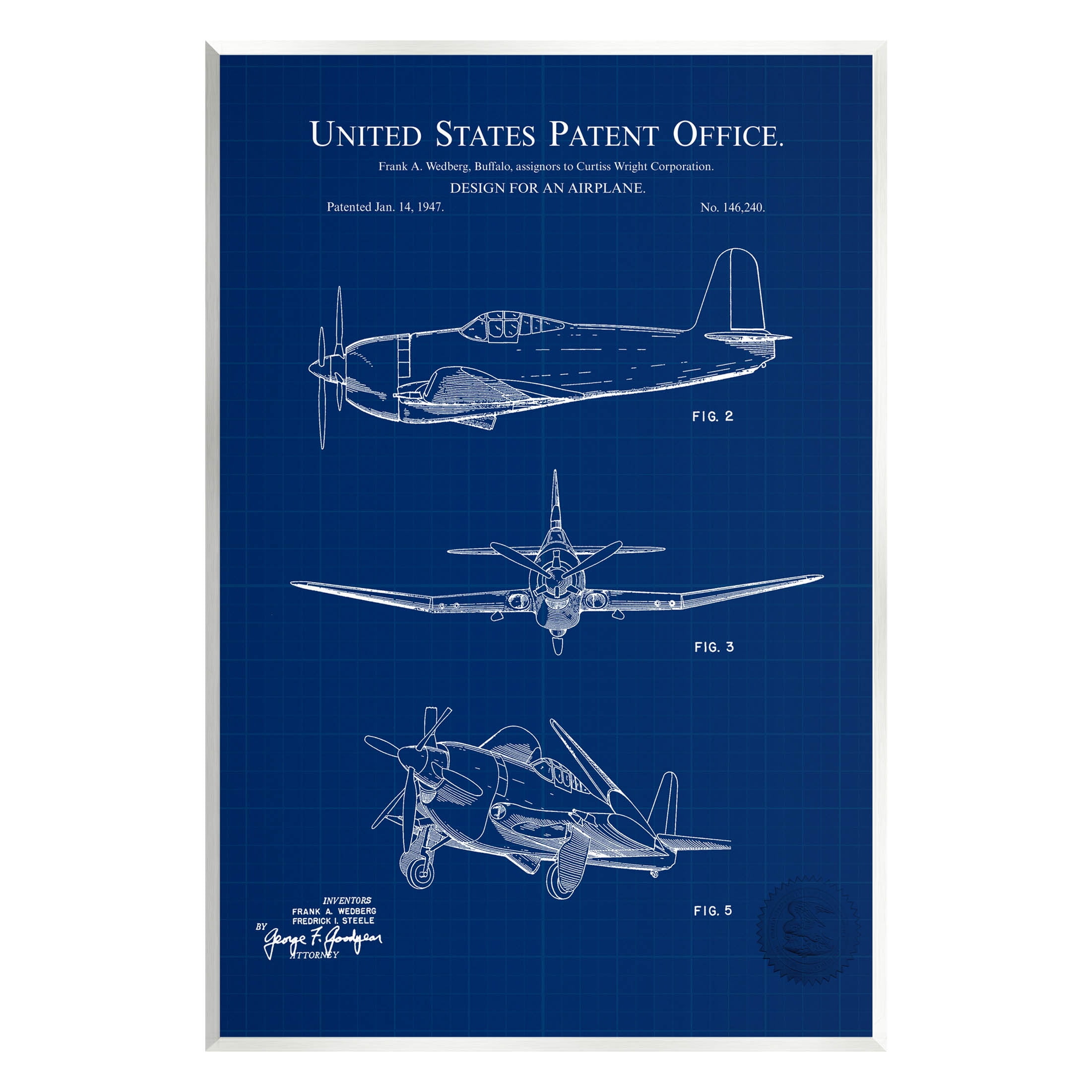 Stupell Industries Blueprint Patent Airplane Diagram Graphic Art Unframed Art Print Wall Art, Design by Karl Hronek