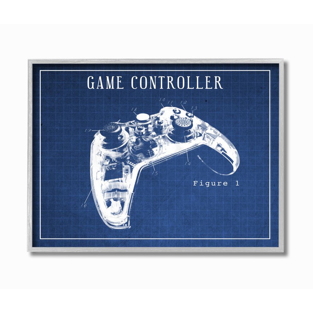 Stupell Industries Blueprint of Traditional Video Game Controller Figure One Designed by Daphne Polselli