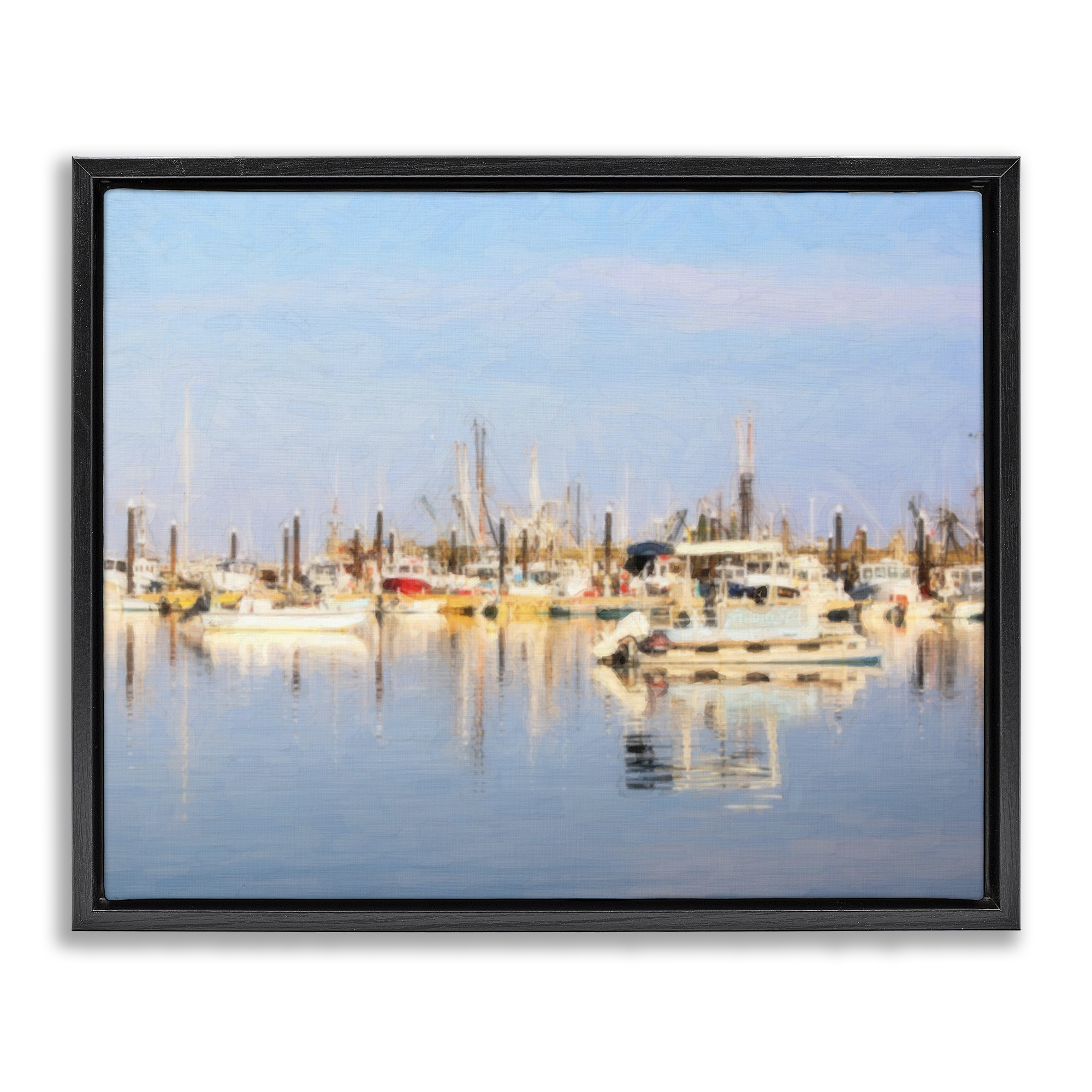 Stupell Industries Blurred Abstract Boat Marina Transportation Painting Black Floater Framed Canvas Art Print Wall Art, 31 x 25