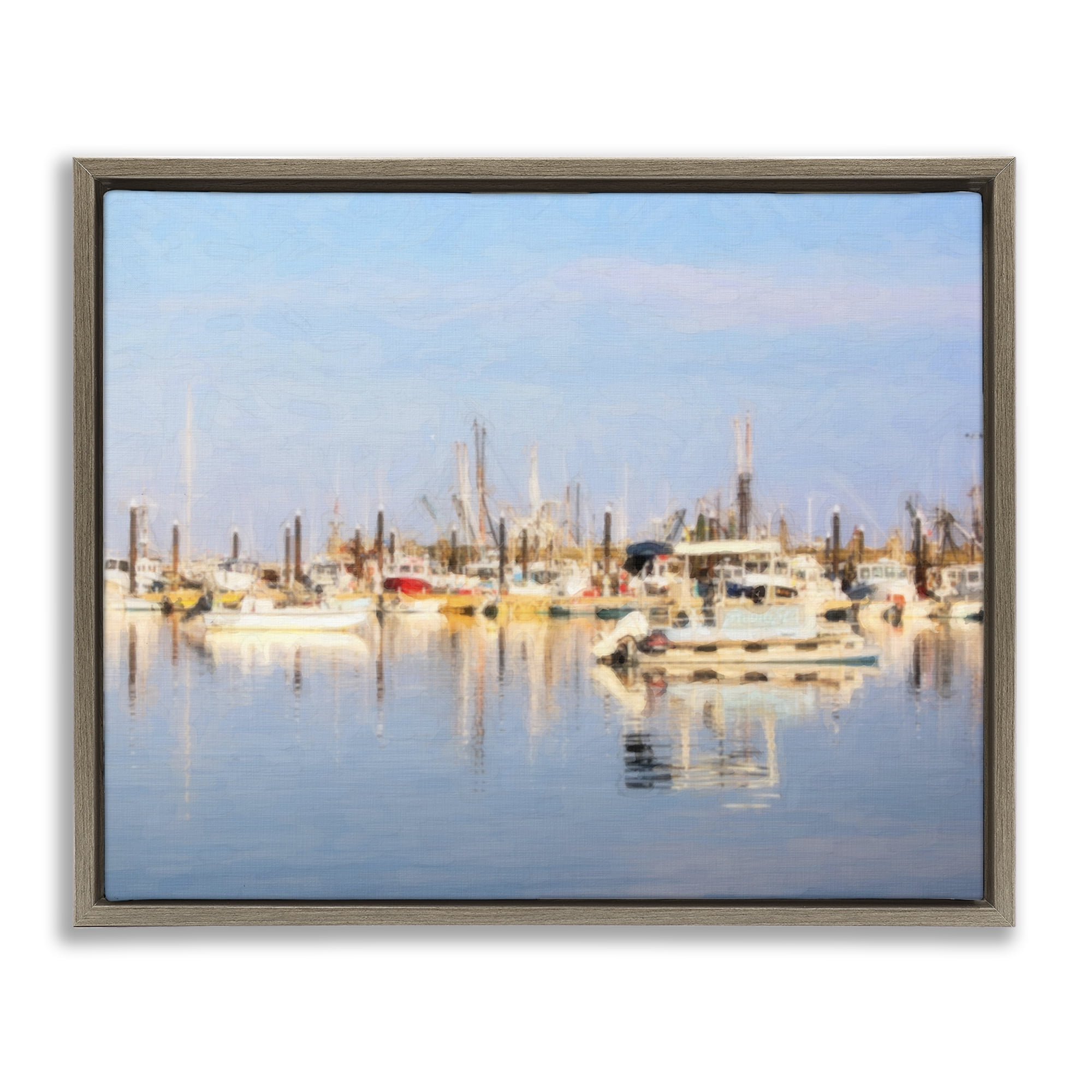 Stupell Industries Blurred Abstract Boat Marina Transportation Painting Brown Floater Framed Canvas Art Print Wall Art, 21 x 17