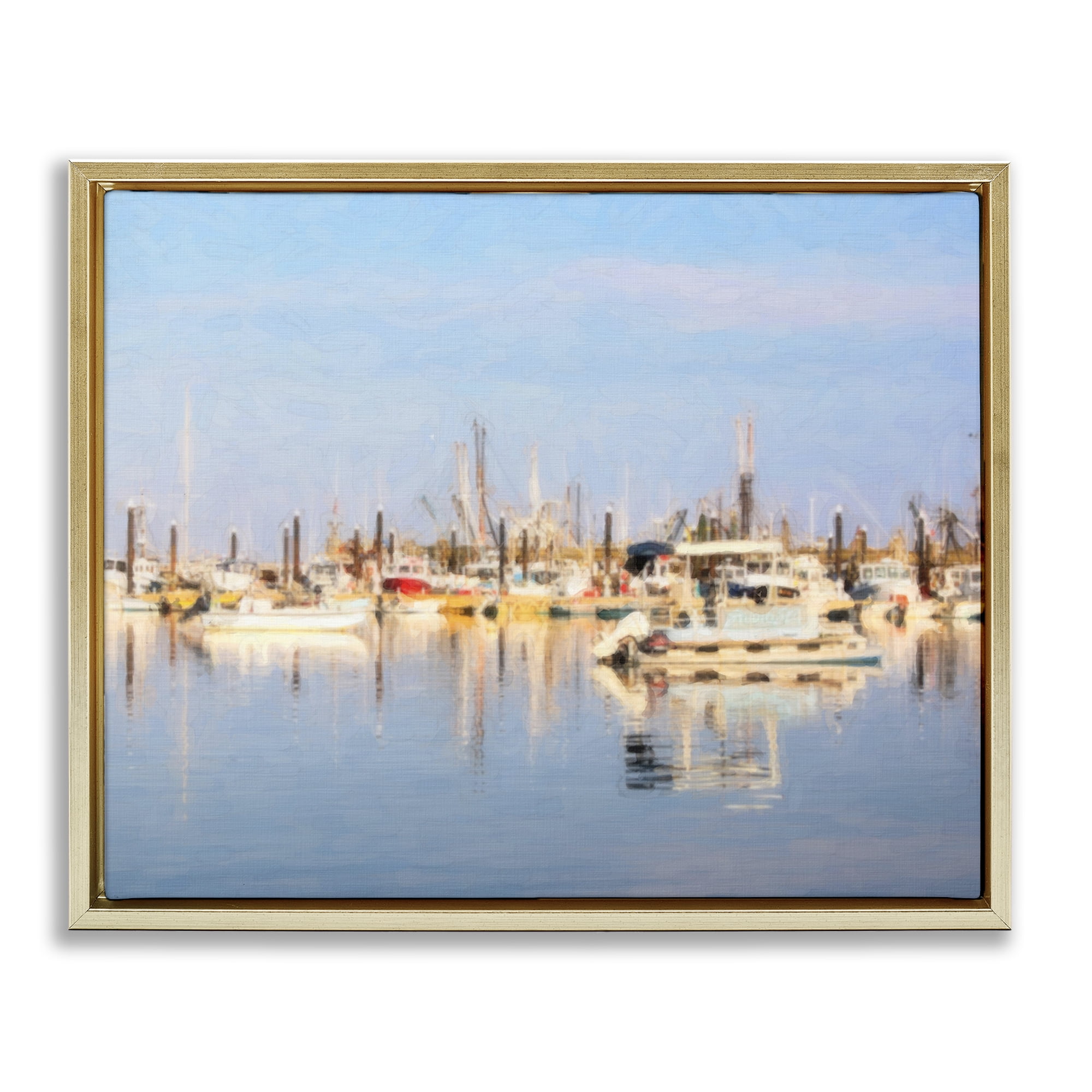 Stupell Industries Blurred Abstract Boat Marina Transportation Painting Gold Floater Framed Canvas Art Print Wall Art, 21 x 17
