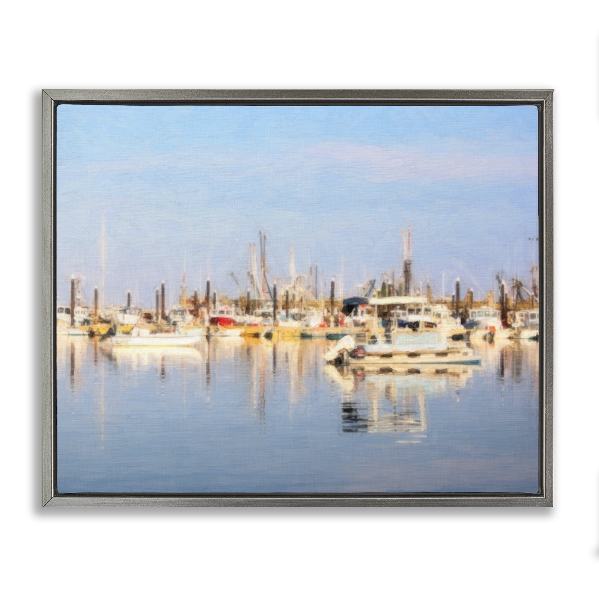 Stupell Industries Blurred Abstract Boat Marina Transportation Painting Gray Floater Framed Canvas Art Print Wall Art, 31 x 25