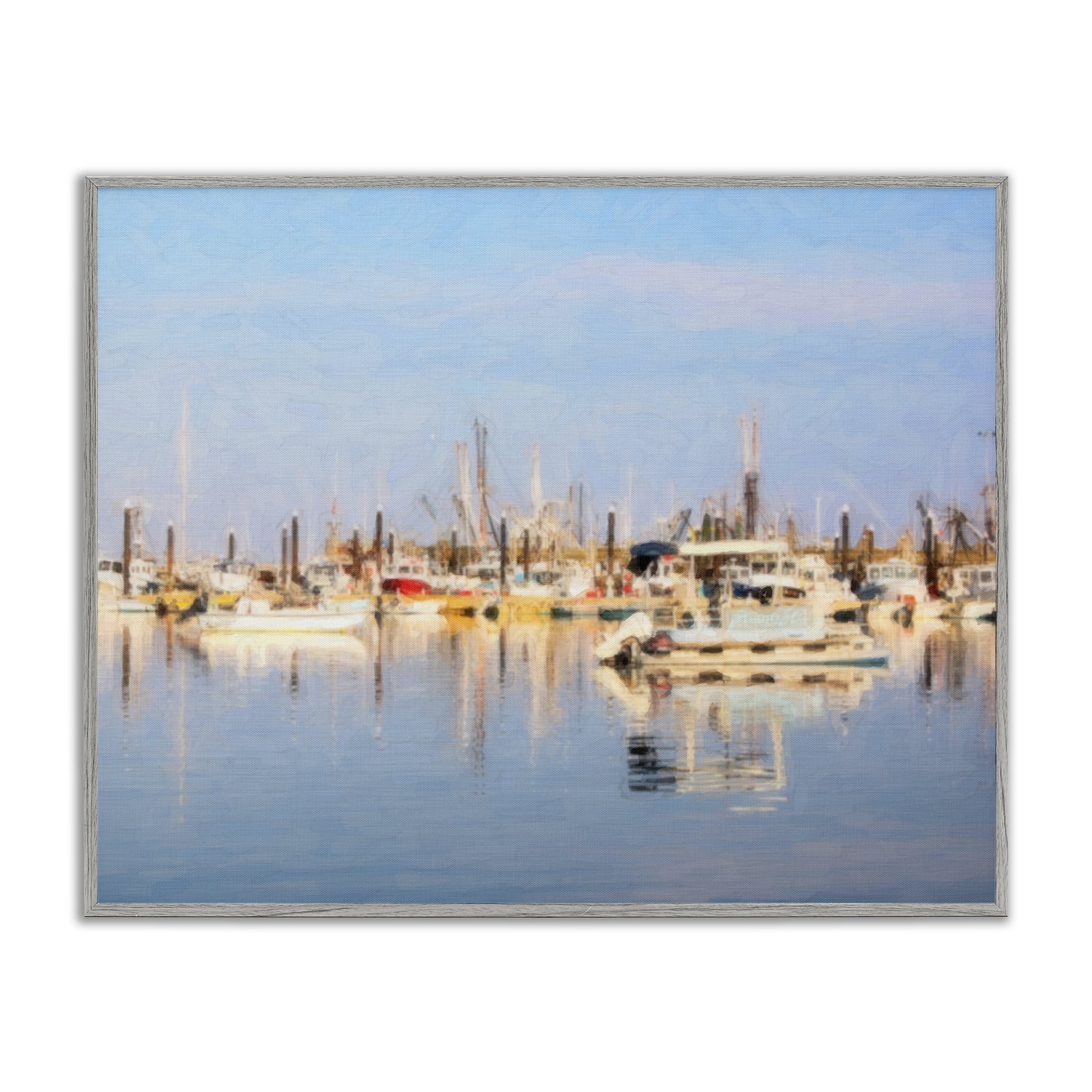 Stupell Industries Blurred Abstract Boat Marina Transportation Painting Gray Framed Art Print Wall Art, 30 x 24
