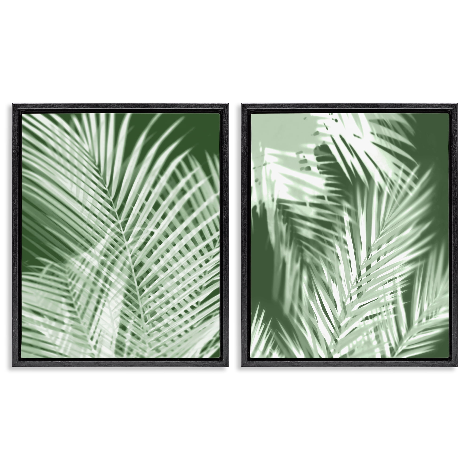 Stupell Industries Blurred Green Palm Fronds Plants & Flowers Painting Black Floater Framed Canvas Art Print Wall Art, 31 x 25, Set of 2
