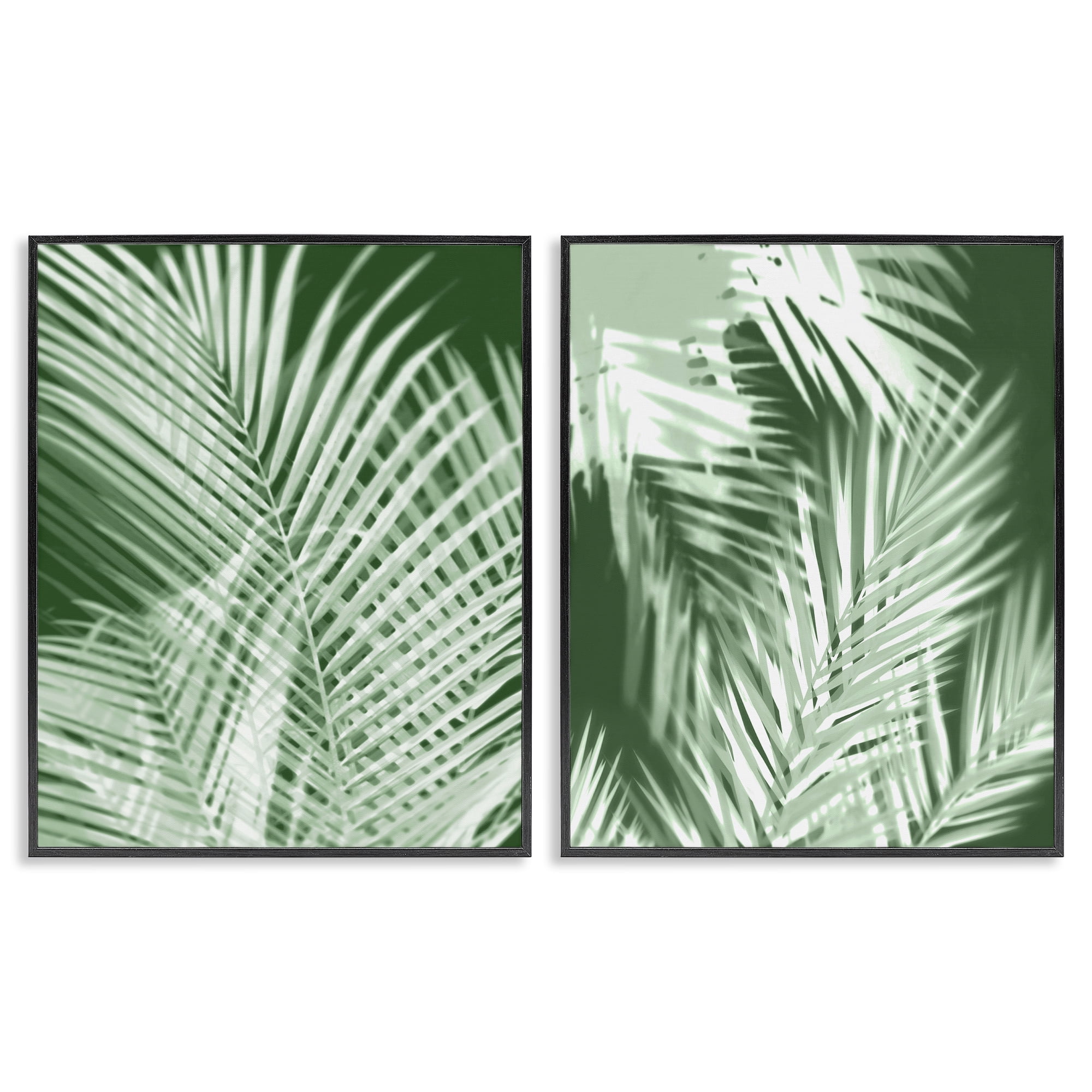 Stupell Industries Blurred Green Palm Fronds Plants & Flowers Painting Black Framed Art Print Wall Art, 16 x 20, Set of 2