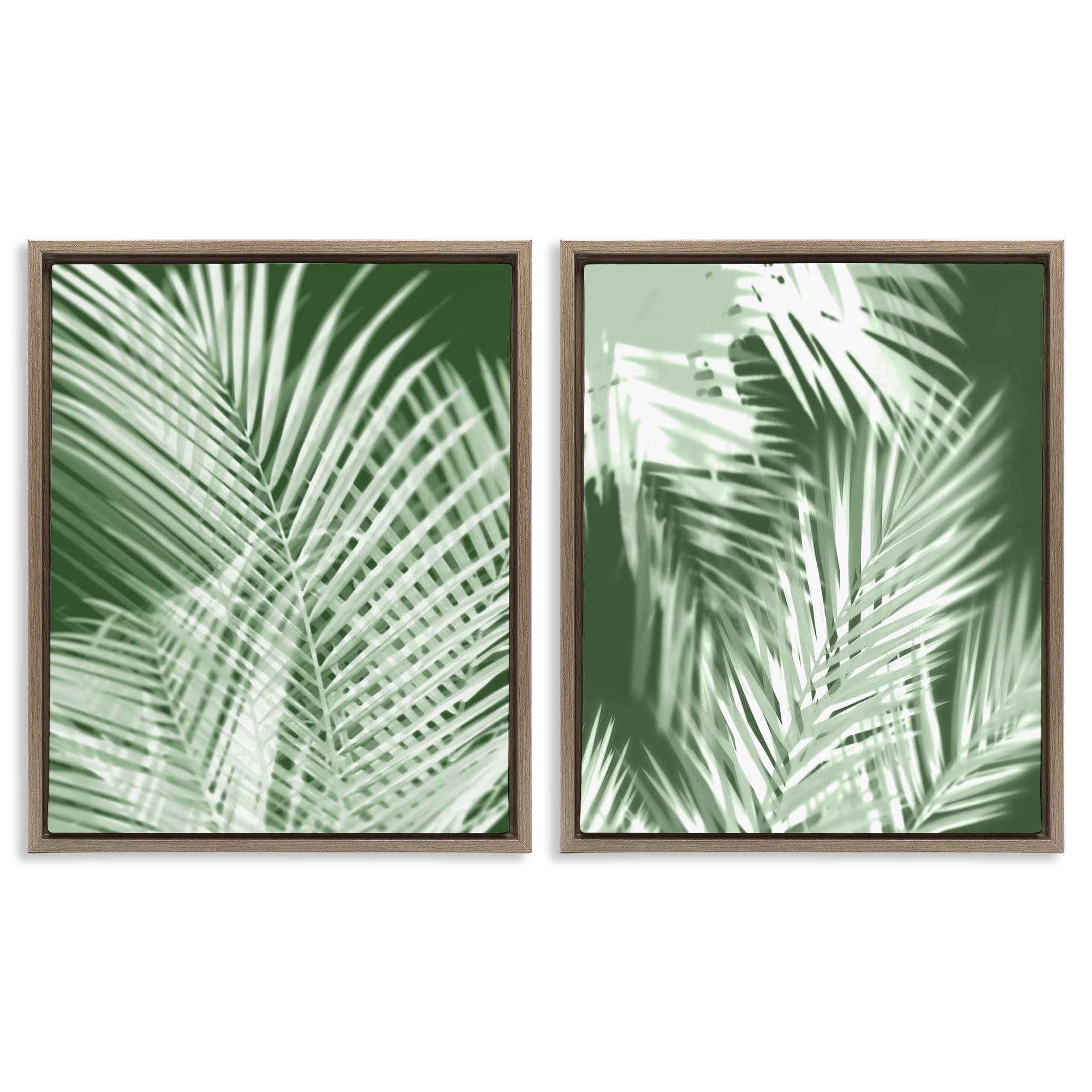 Stupell Industries Blurred Green Palm Fronds Plants & Flowers Painting Brown Floater Framed Canvas Art Print Wall Art, 17 x 21, Set of 2