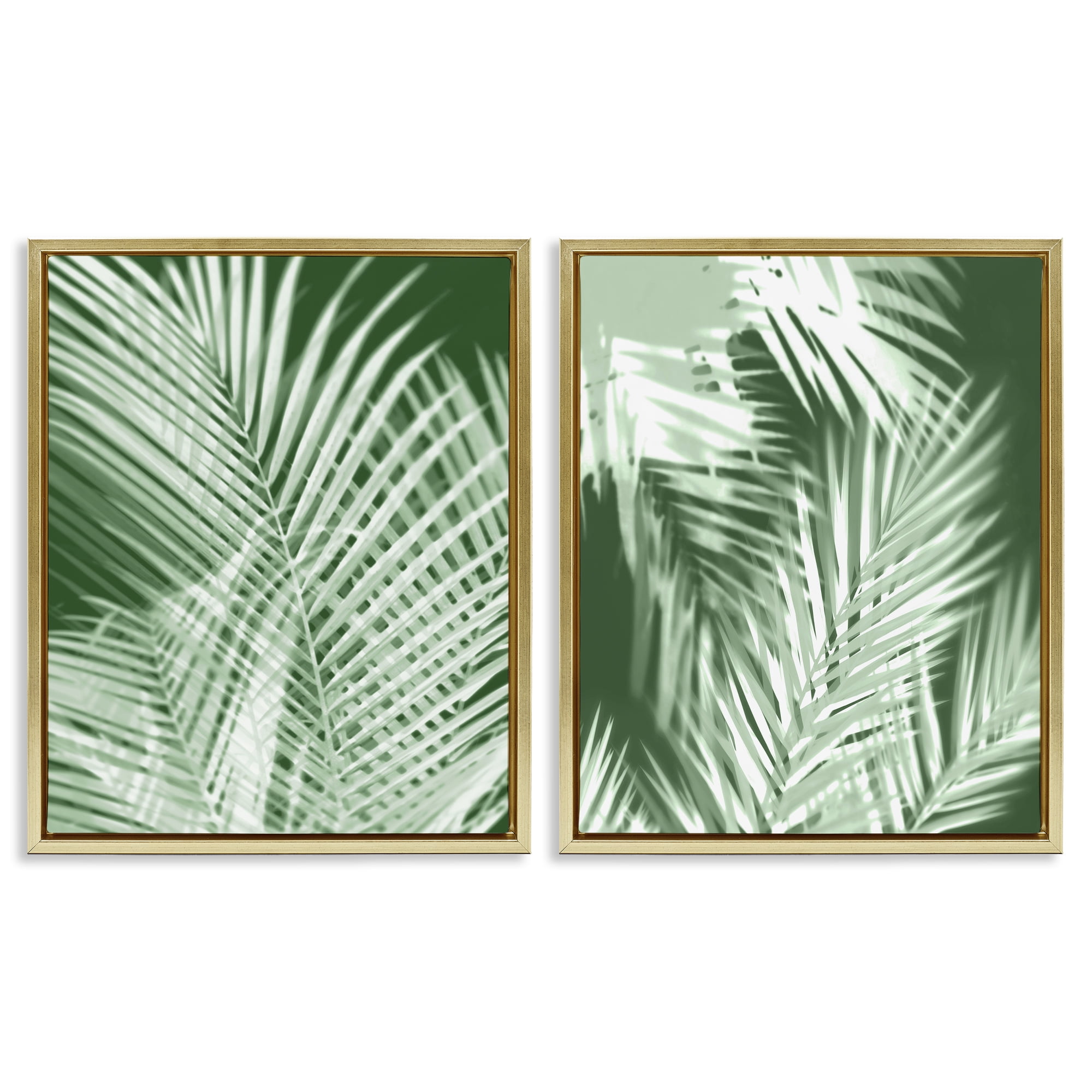Stupell Industries Blurred Green Palm Fronds Plants & Flowers Painting Gold Floater Framed Canvas Art Print Wall Art, 17 x 21, Set of 2