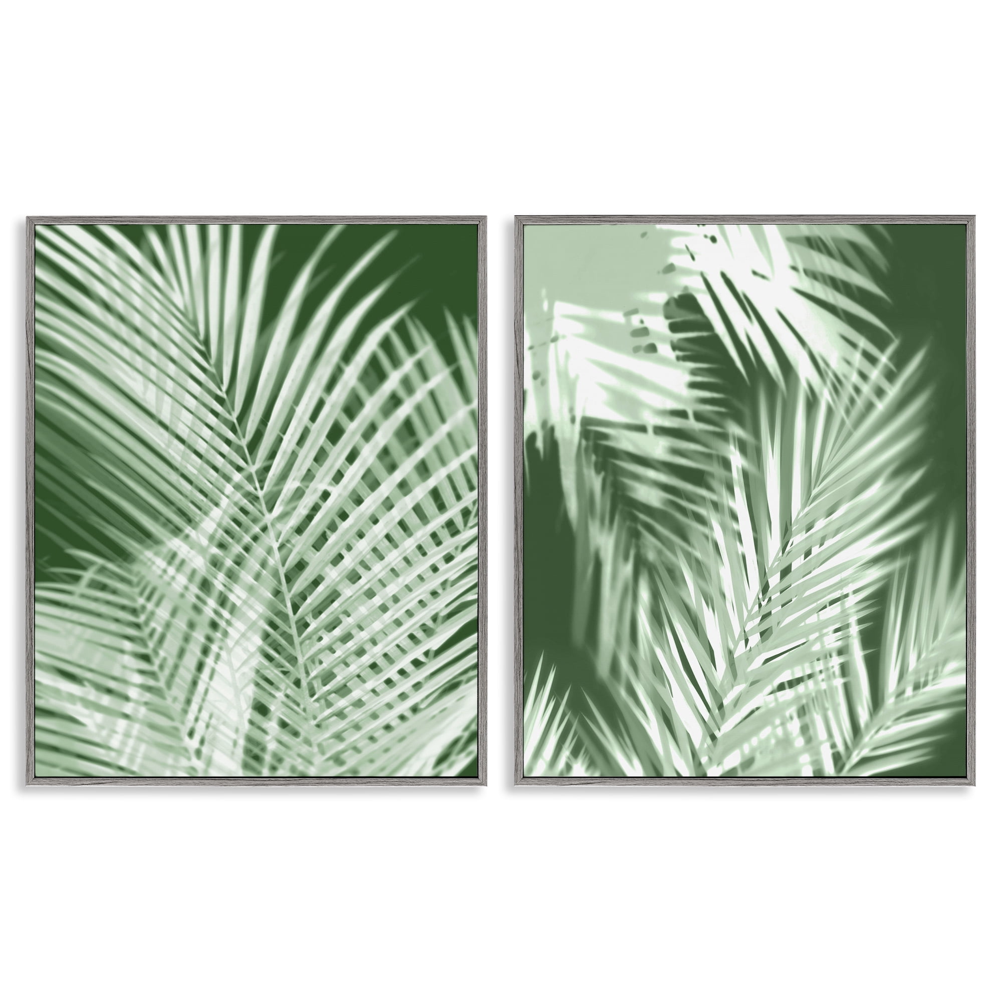 Stupell Industries Blurred Green Palm Fronds Plants & Flowers Painting Gray Framed Art Print Wall Art, 11 x 14, Set of 2