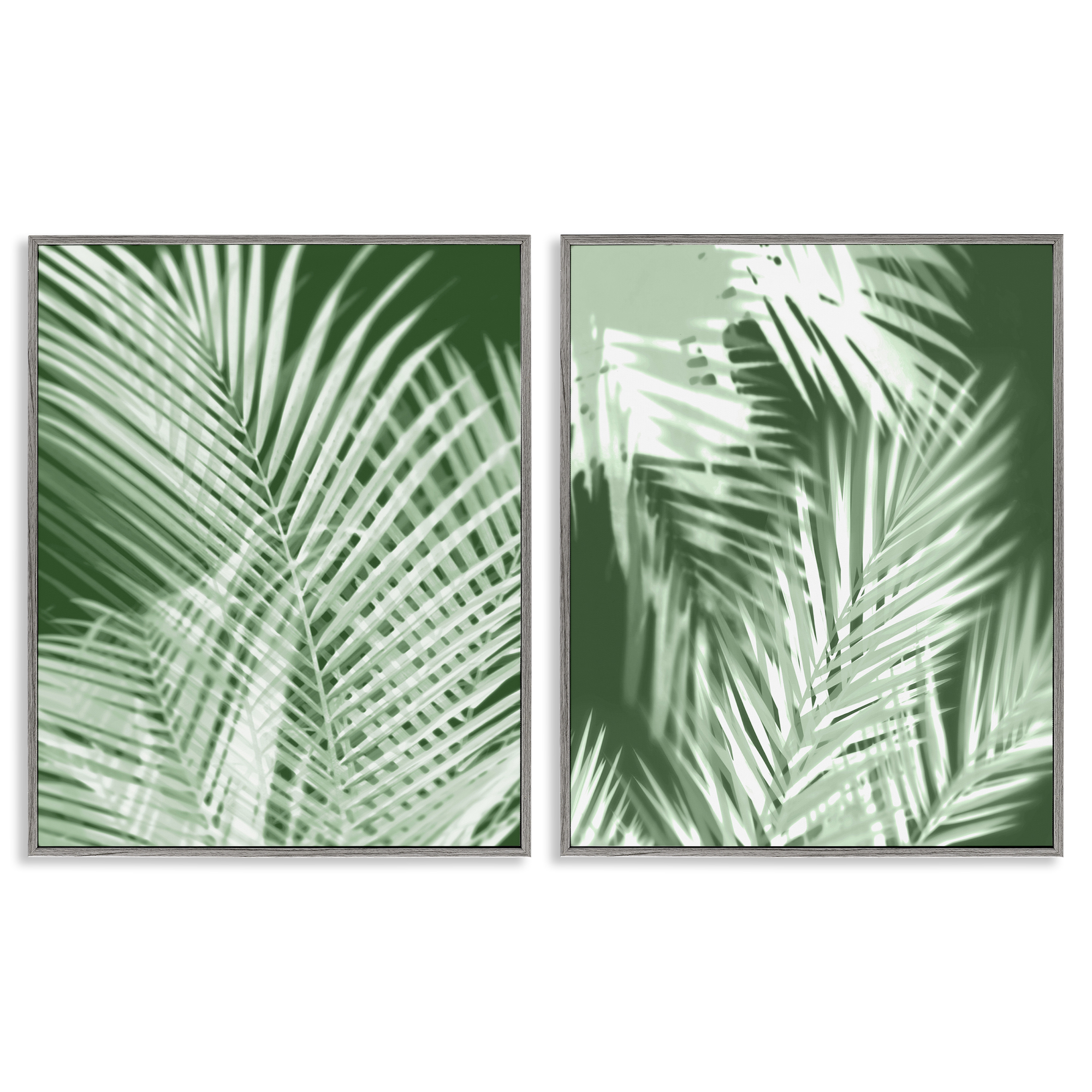 Stupell Industries Blurred Green Palm Fronds Plants & Flowers Painting Gray Framed Art Print Wall Art, 24 x 30, Set of 2