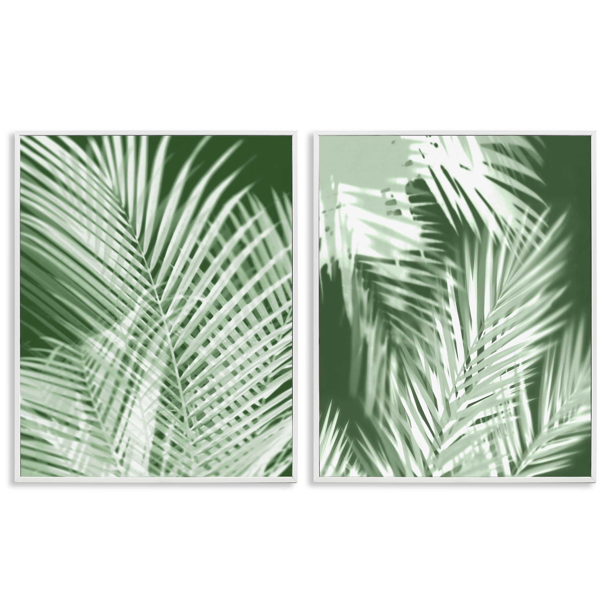 Stupell Industries Blurred Green Palm Fronds Plants & Flowers Painting White Framed Art Print Wall Art, 11 x 14, Set of 2