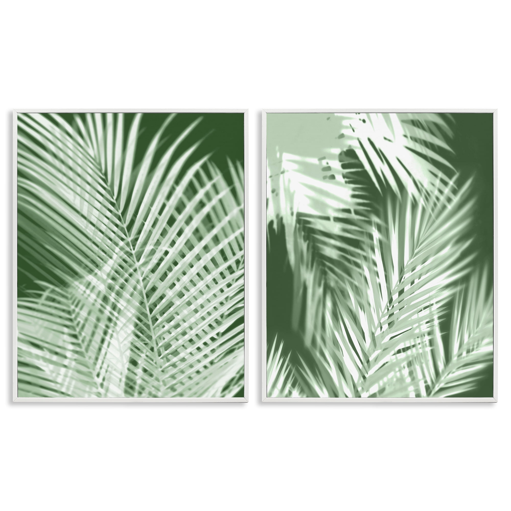 Stupell Industries Blurred Green Palm Fronds Plants & Flowers Painting White Framed Art Print Wall Art, 16 x 20, Set of 2