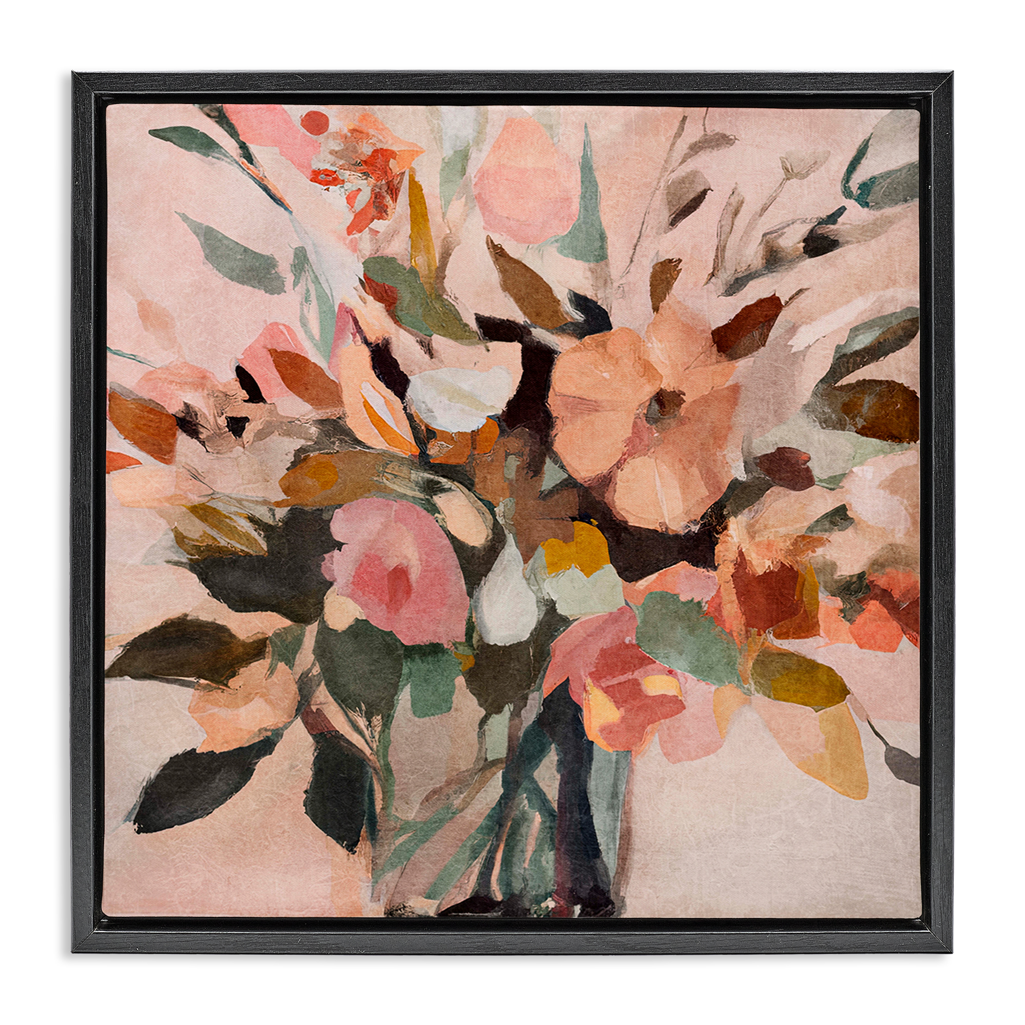 Stupell Industries Blush Abstract Bouquet Plants & Flowers Painting Black Floater Framed Canvas Art Print Wall Art, 25 x 25