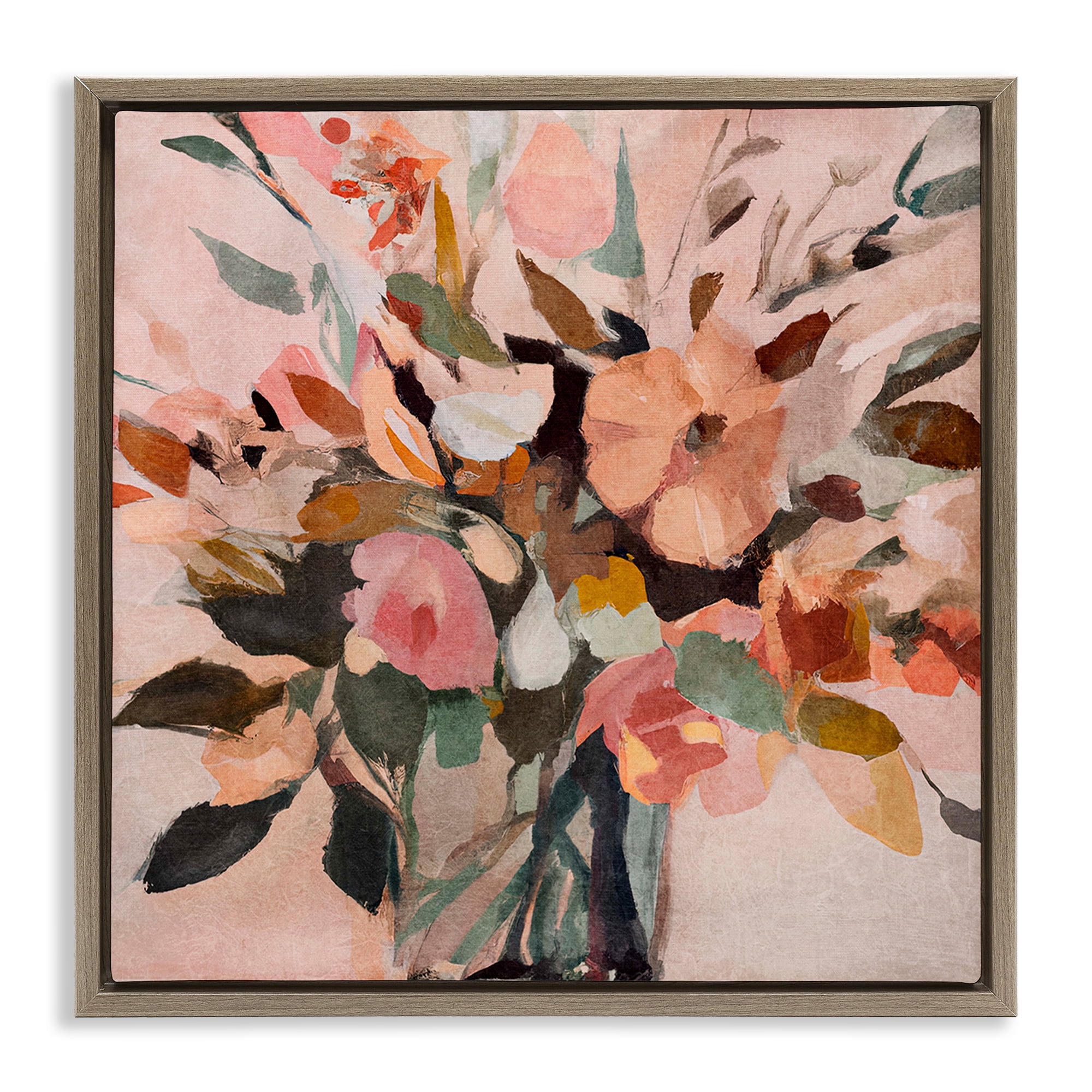 Stupell Industries Blush Abstract Bouquet Plants & Flowers Painting Brown Floater Framed Canvas Art Print Wall Art, 18 x 18