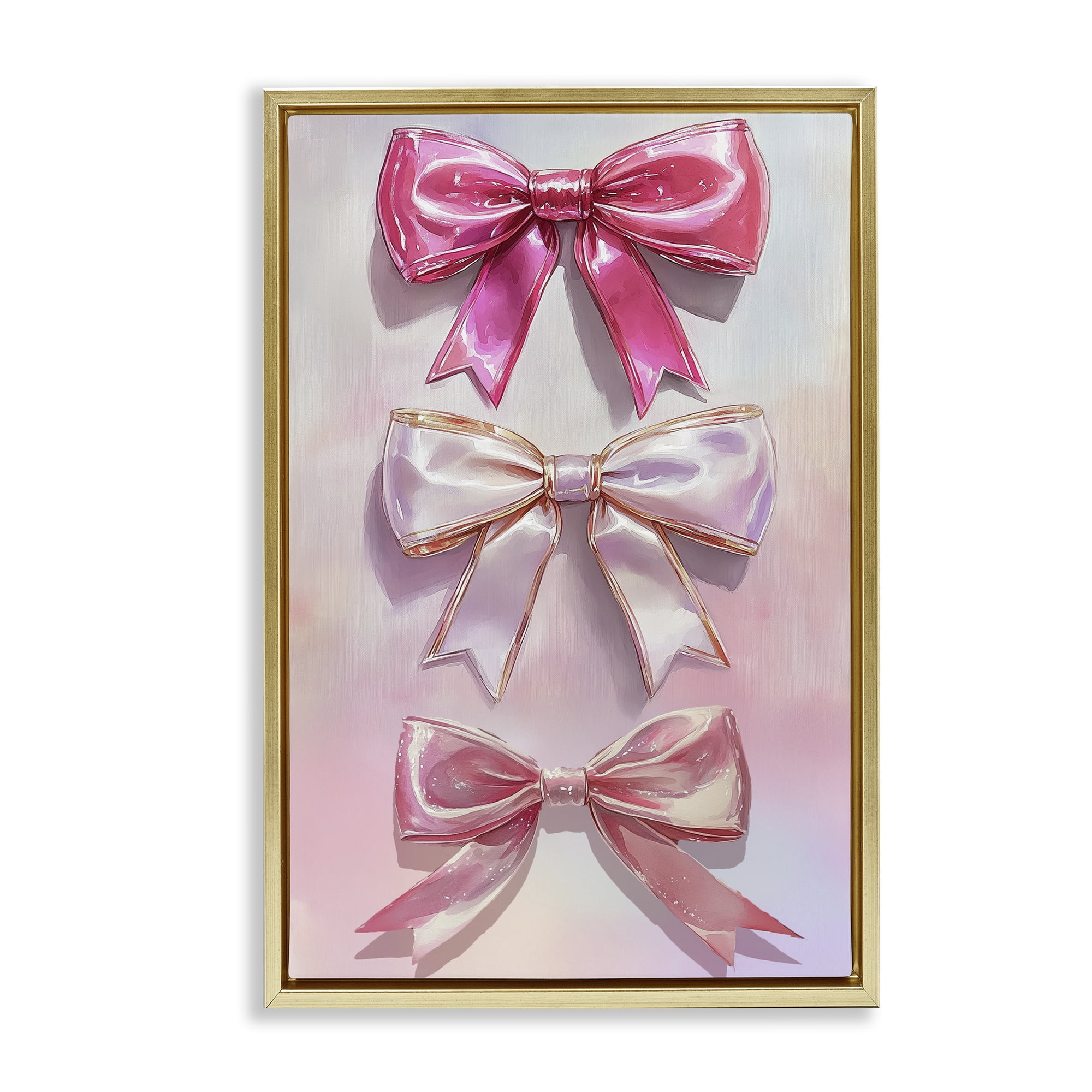 Stupell Industries Blush And Satin Bows Gold Framed Floater Canvas Wall Art, design by Annabelle Hall