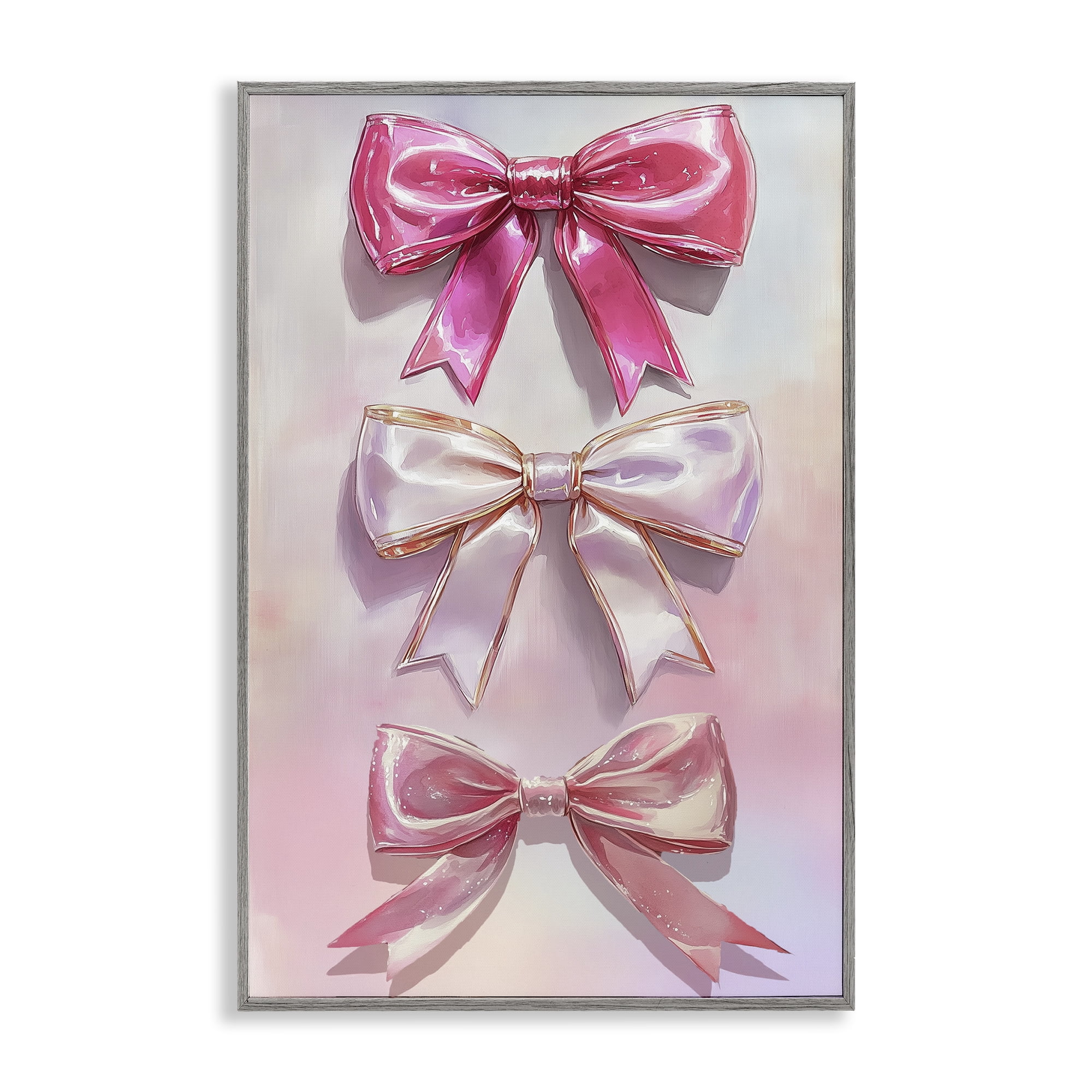 Stupell Industries Blush And Satin Bows Gray Framed Giclee Art, design by Annabelle Hall