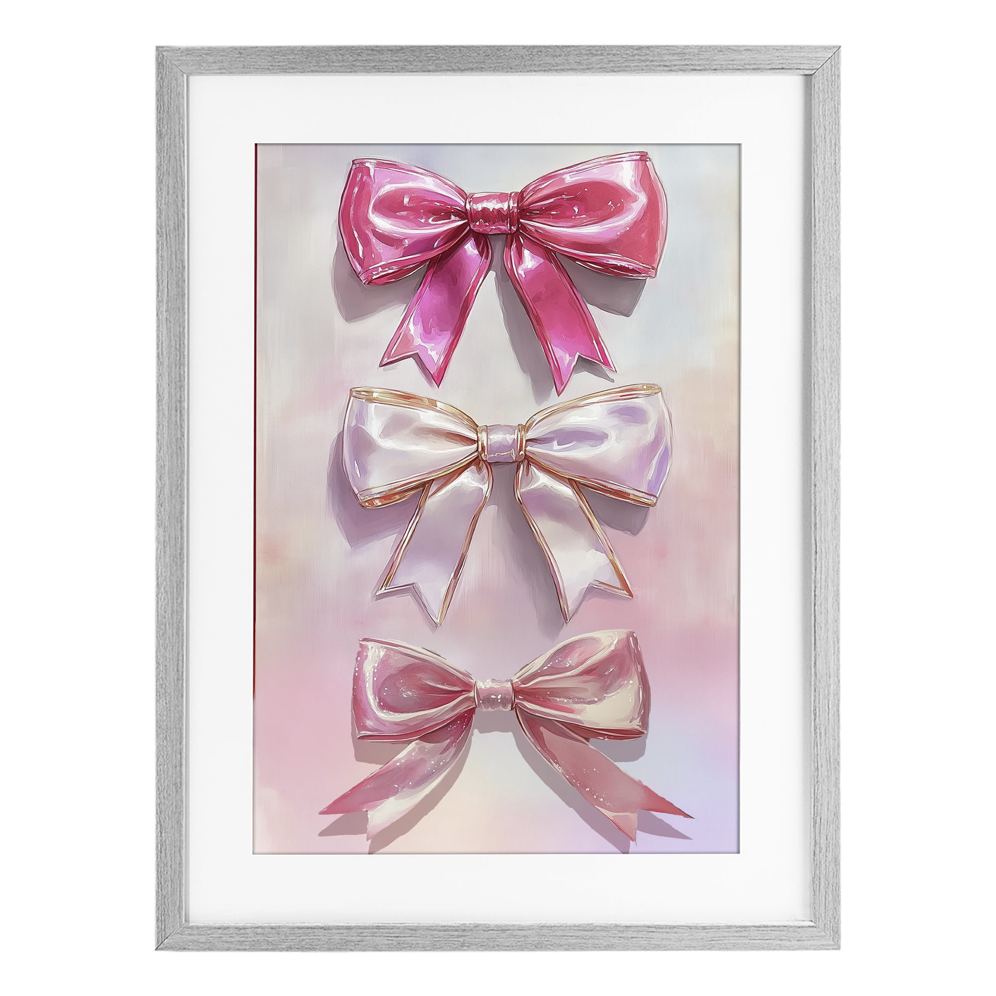 Stupell Industries Blush And Satin Bows Gray Framed Print Under Glass, design by Annabelle Hall