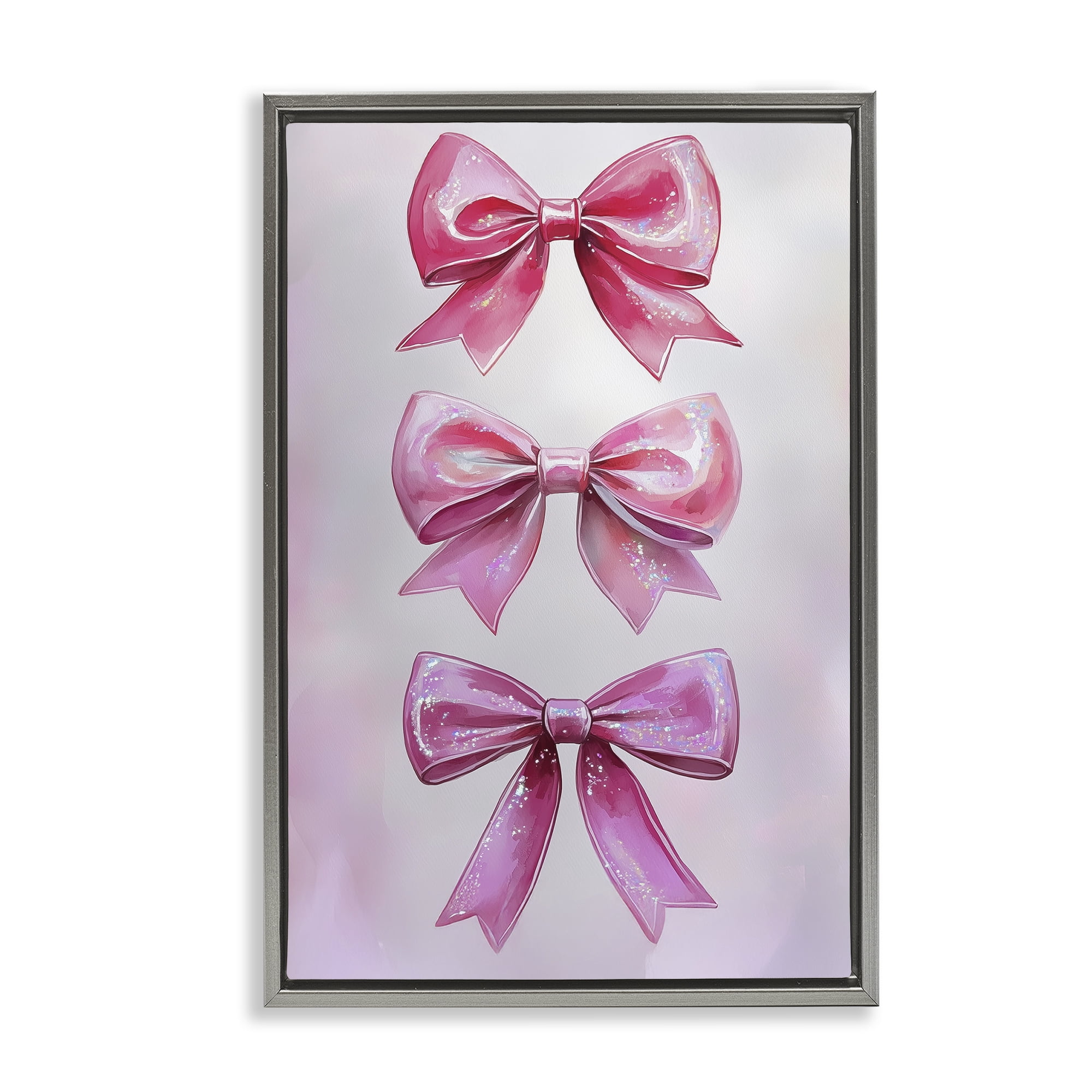 Stupell Industries Blush And Satin Ribbons Gray Framed Floater Canvas Wall Art, design by Annabelle Hall