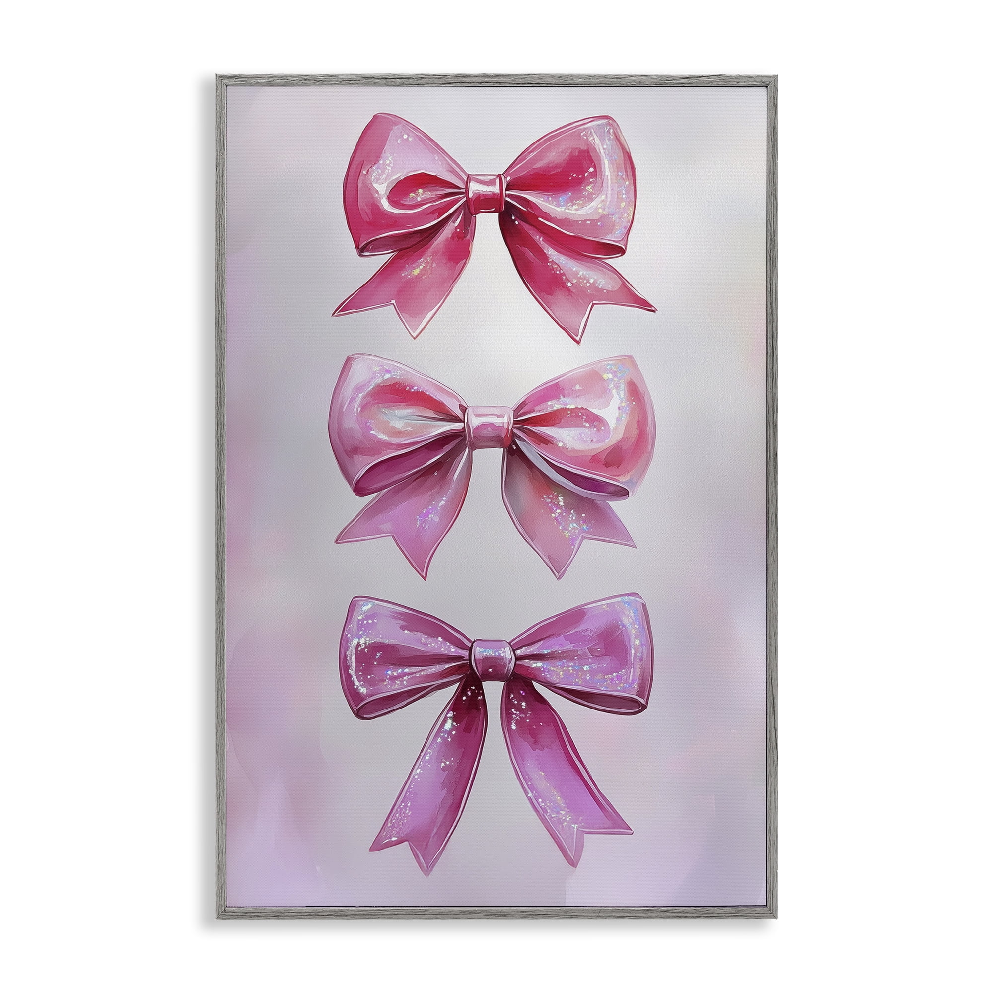 Stupell Industries Blush And Satin Ribbons Gray Framed Giclee Art, design by Annabelle Hall