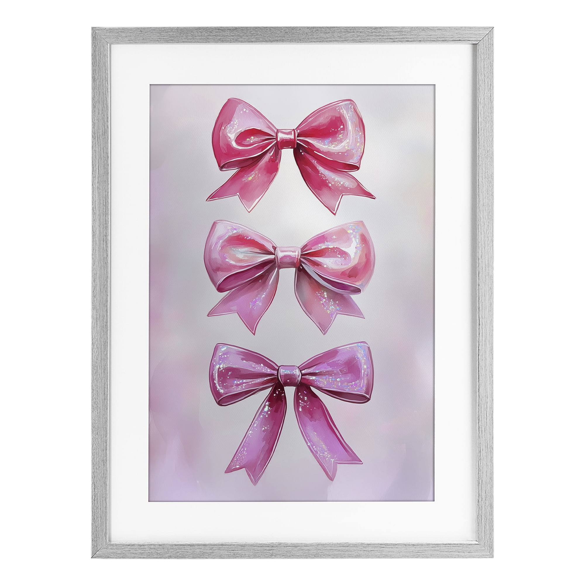 Stupell Industries Blush And Satin Ribbons Gray Framed Print Under Glass, design by Annabelle Hall