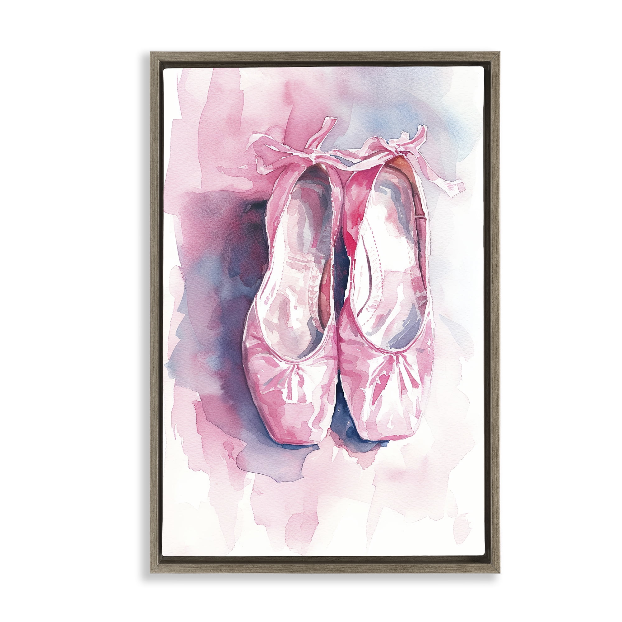 Stupell Industries Blush Ballet Slippers Brown Framed Floater Canvas Wall Art, design by Ray Powers