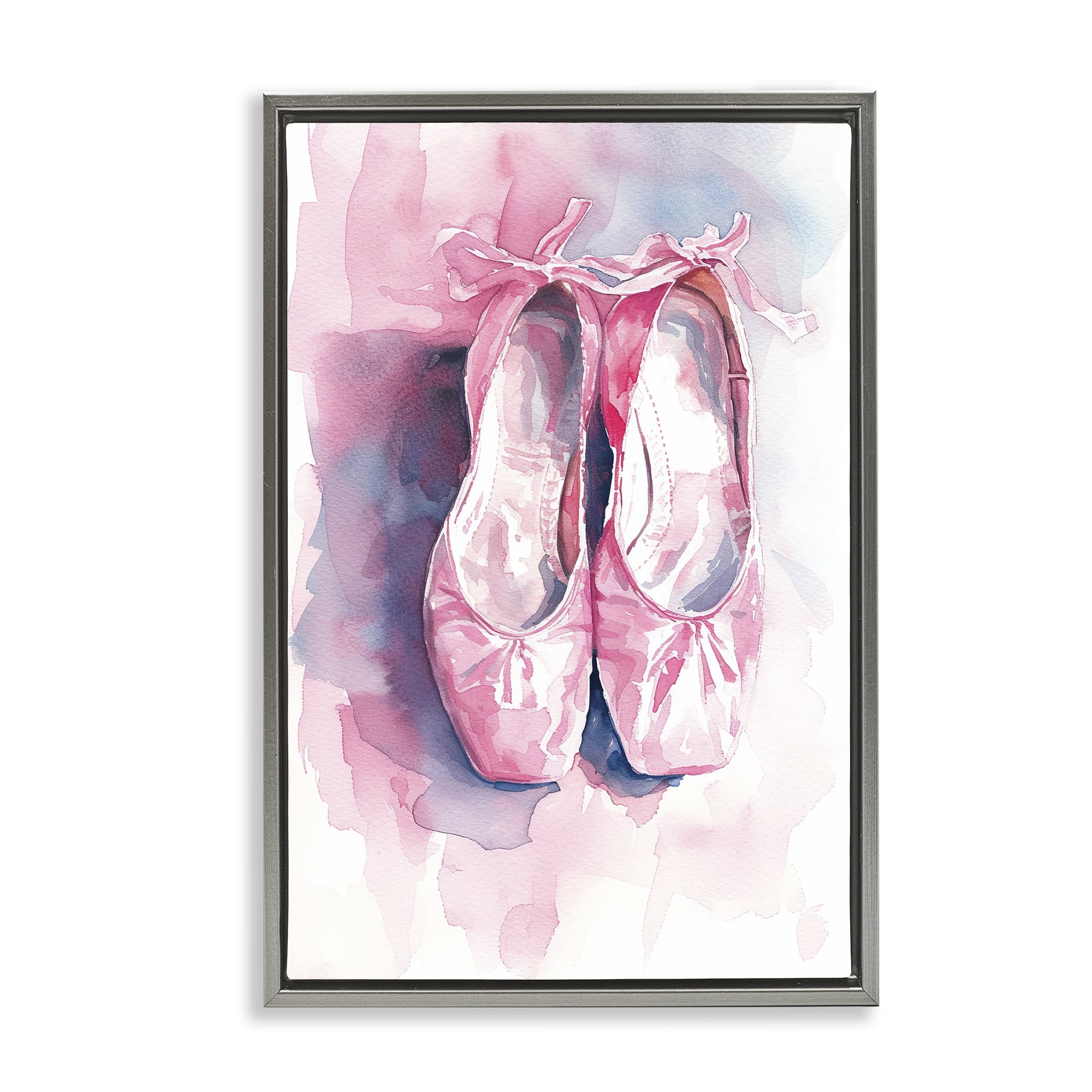 Stupell Industries Blush Ballet Slippers Gray Framed Floater Canvas Wall Art, design by Ray Powers