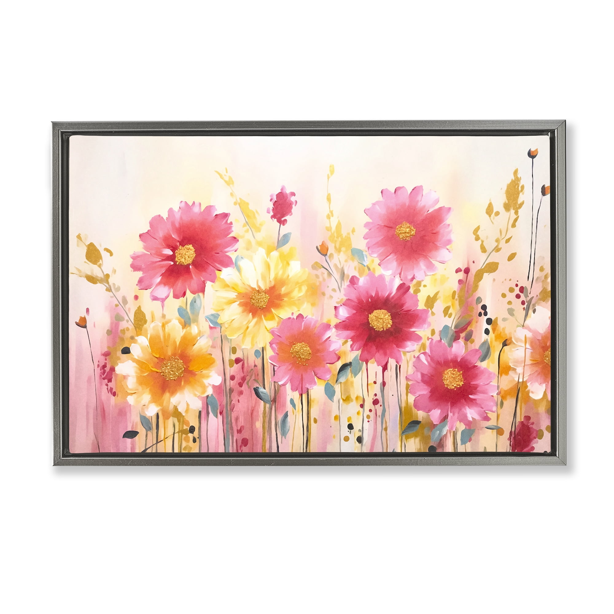 Stupell Industries Blush Blooming Whimsy Gray Framed Floater Canvas Wall Art, design by Andrea Haase