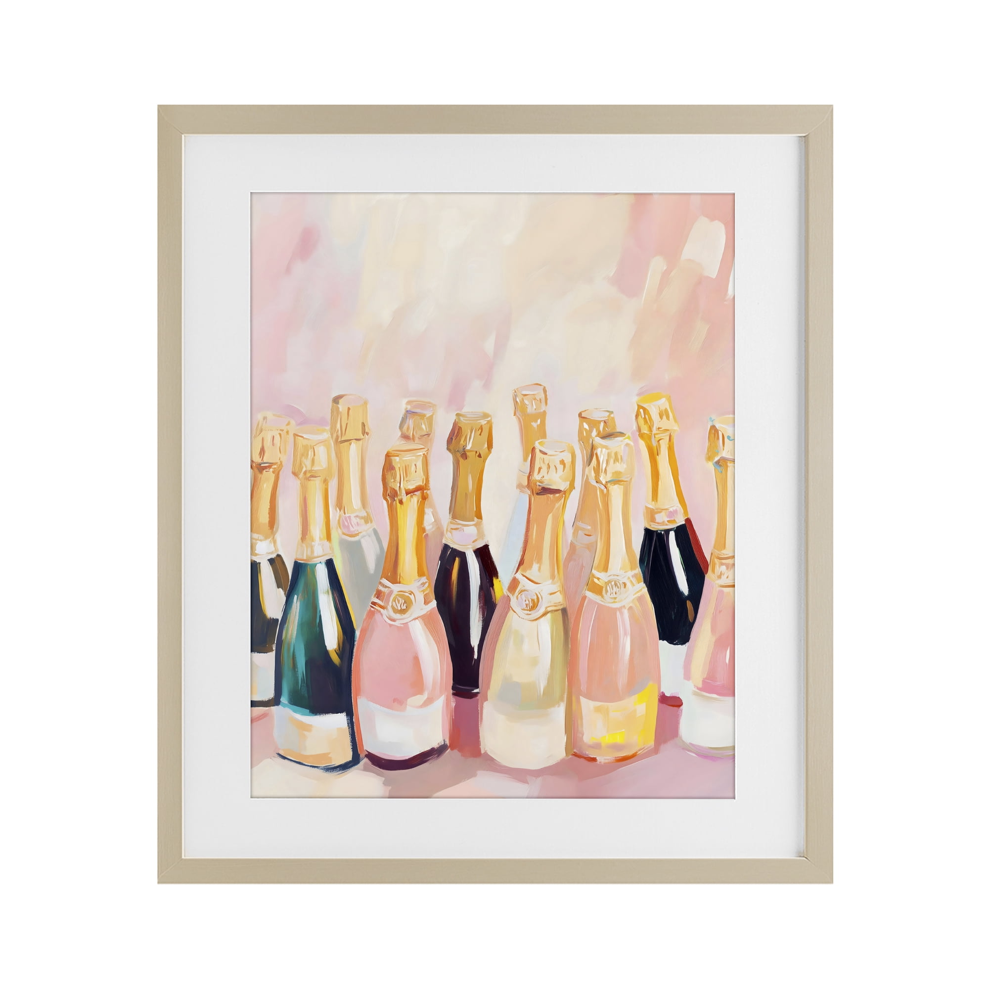 Stupell Industries Blush Champagne Bottles Collection Birch Framed Print Under Glass, design by The Prints Vibe